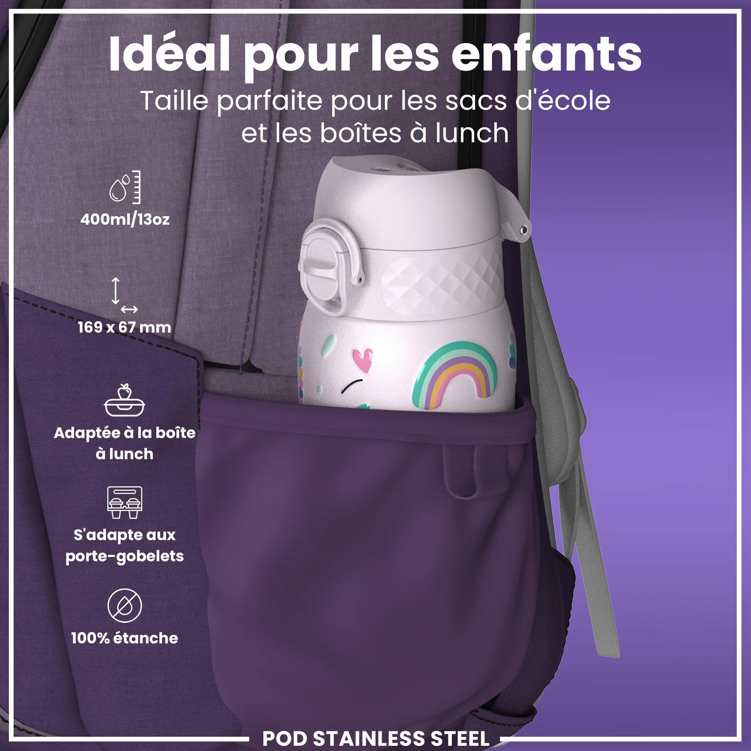 ION8 Gourde Enfant Anti-Fuite Verrouillage Sécurisé Lavable Lave-Vaisselle Motif Licornes