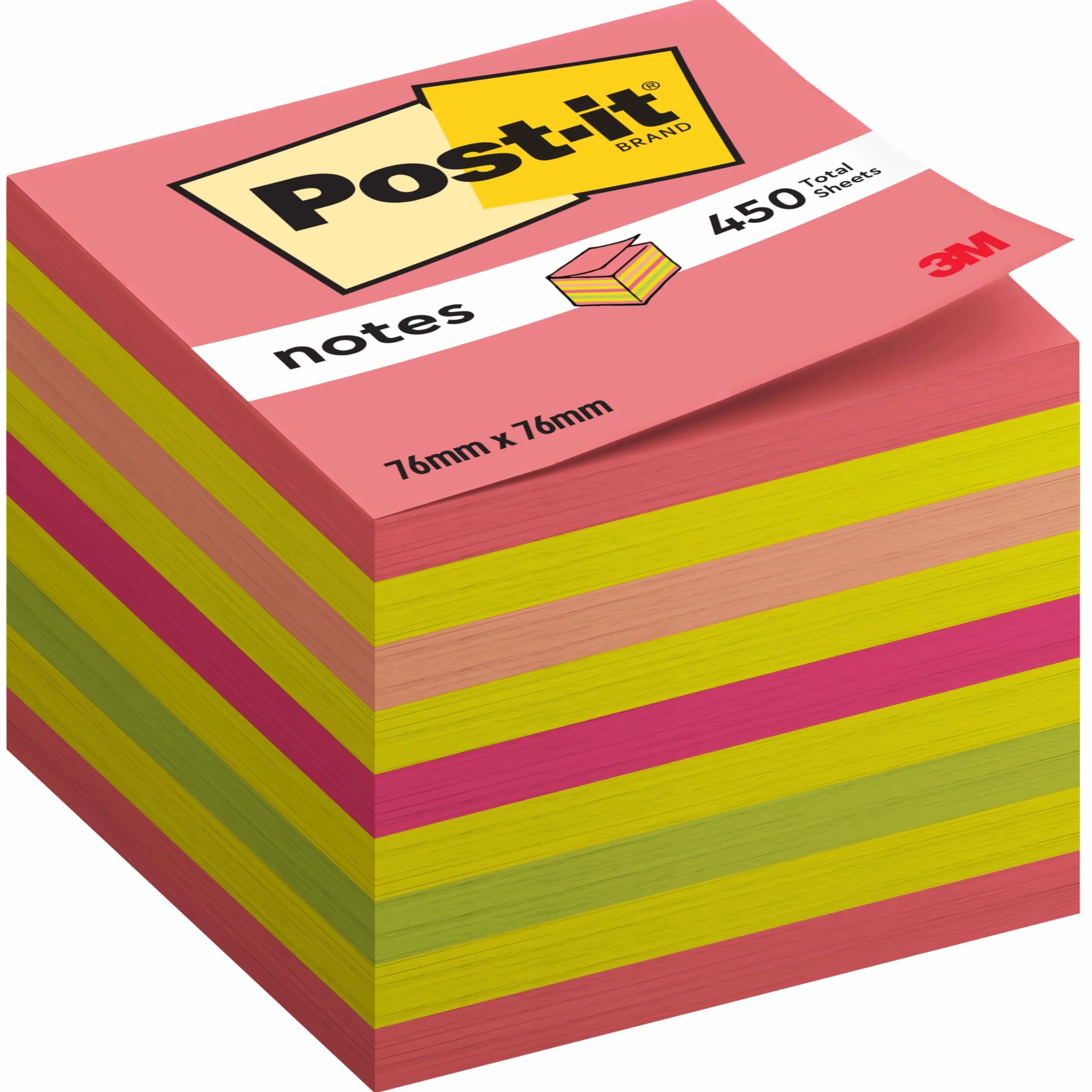 Post-it Notes Autocollantes 450 Feuilles 76 mm x 76 mm Rose Vert Bleu Jaune