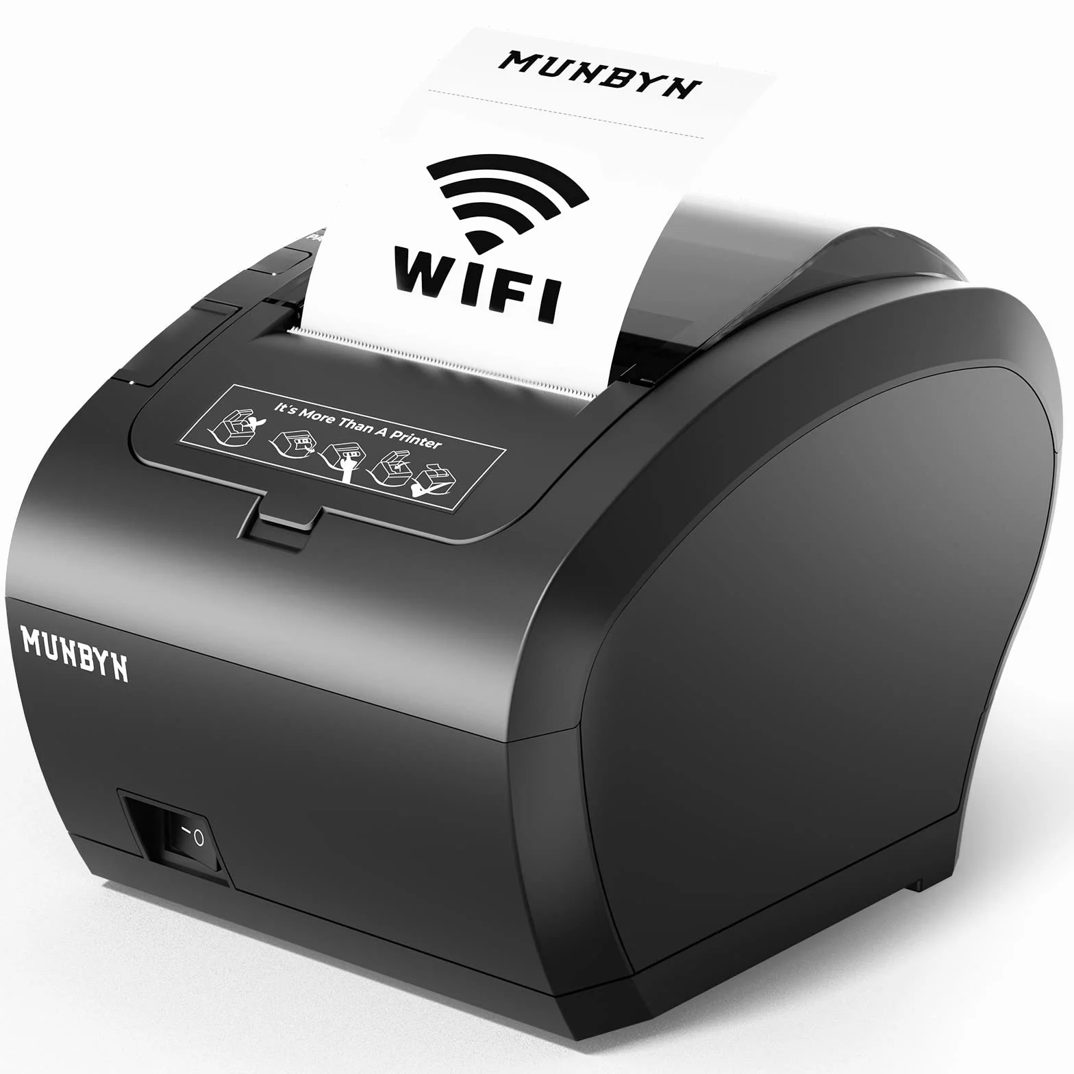 MUNBYN Imprimante de reçus WiFi 80 mm USB ESC/POS Support Mural Découpe Automatique Noir