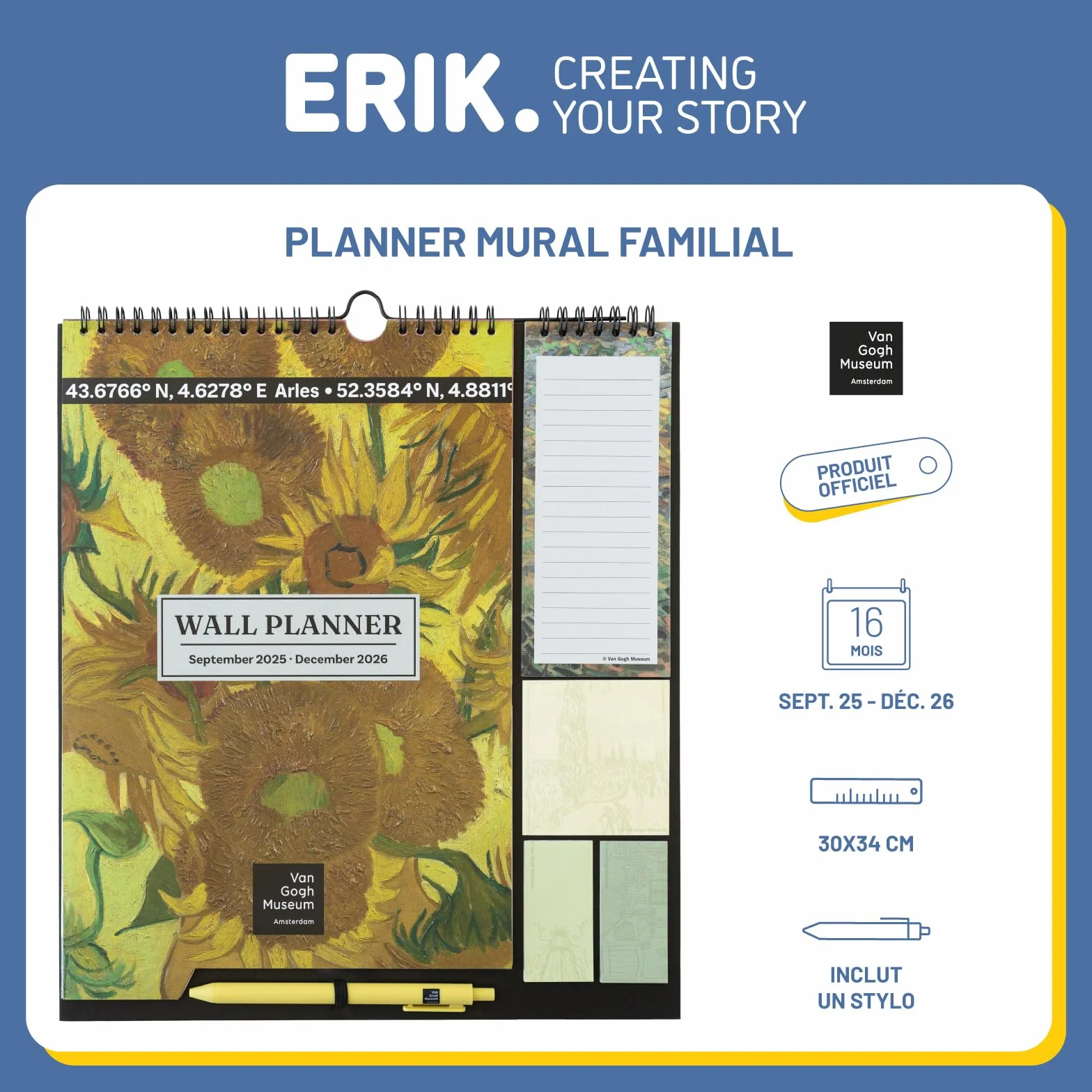 Calendrier Van Gogh 2025 2026 Grupo Erik Planificateur Mensuel 16 mois Familial avec Crochet