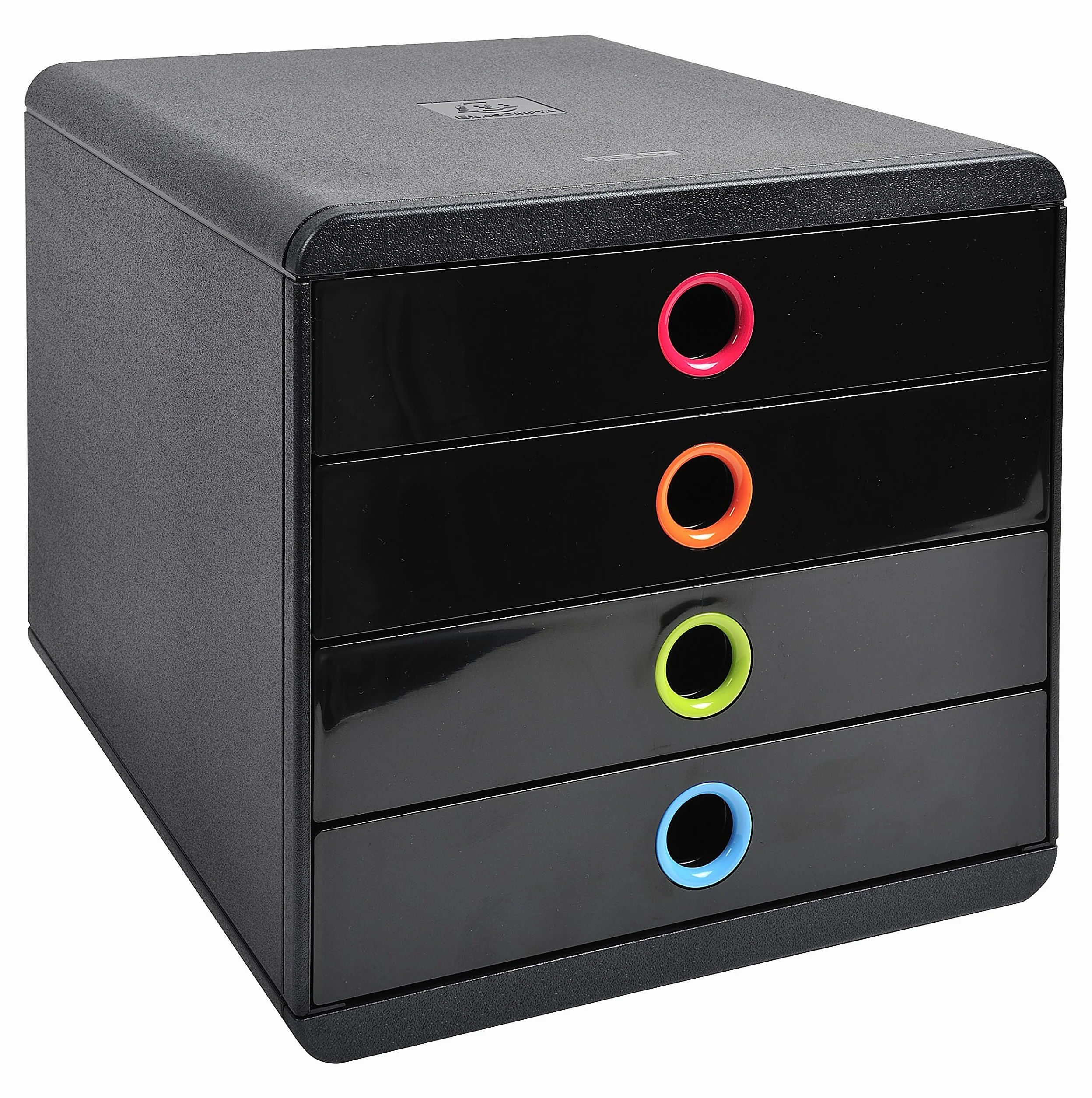 Exacompta POP-BOX Caisson 4 tiroirs fermés pour document A4+ Noir/arlequin