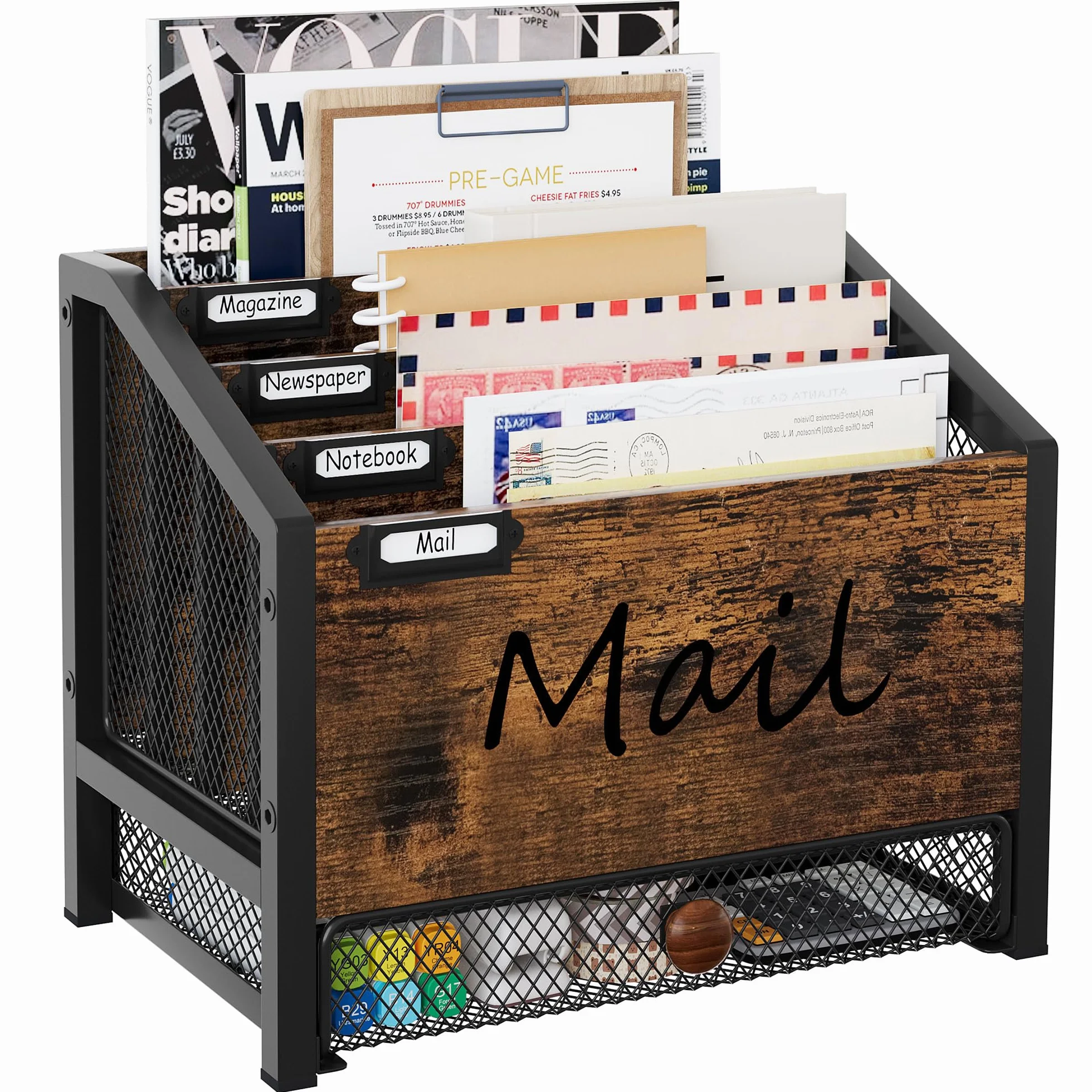 Organiseur de courrier bureau 4 compartiments tiroir documents noir antique