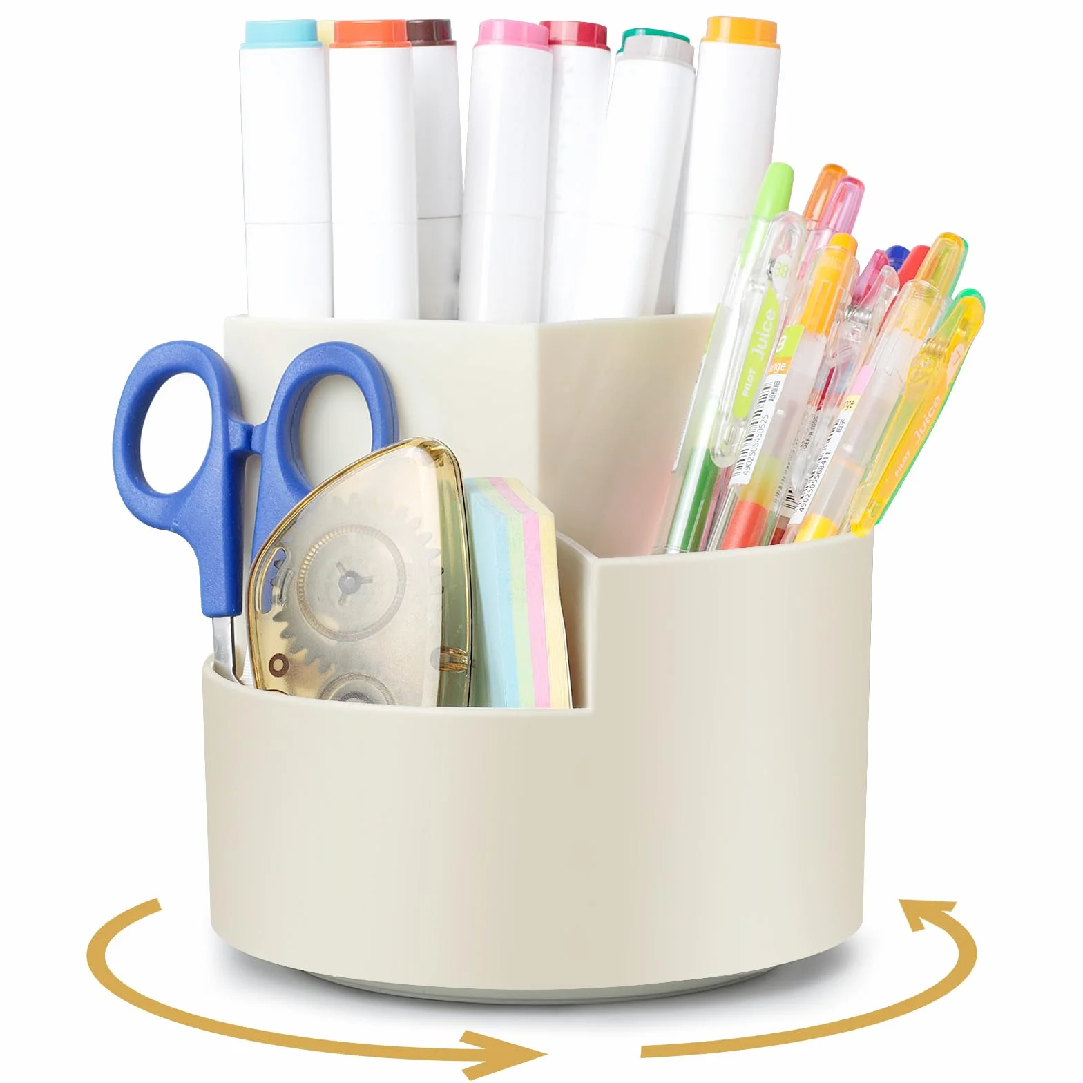 Rotatif Pot à Crayon, Porte-Stylos Pivotant à 360 Degrés avec 3 Compartiments, Rangement de Bureau Grande Capacité - Blanc