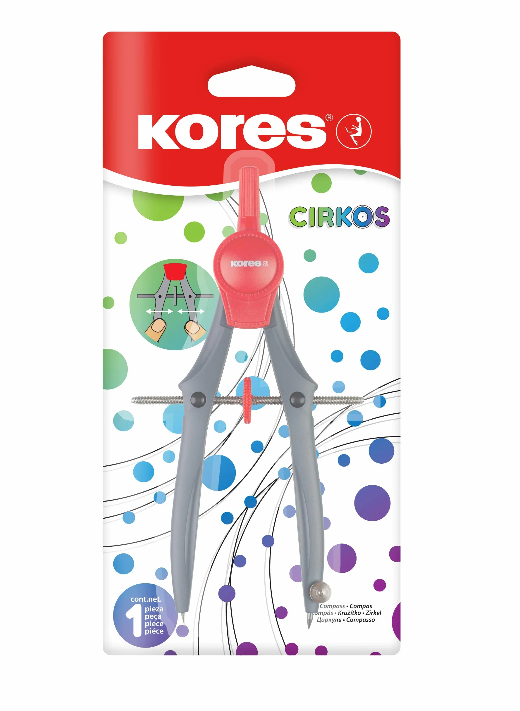 Kores Cirkos Compas de Géométrie avec Molette de Réglage, Léger et Ergonomique, Fournitures Scolaires Mathématiques
