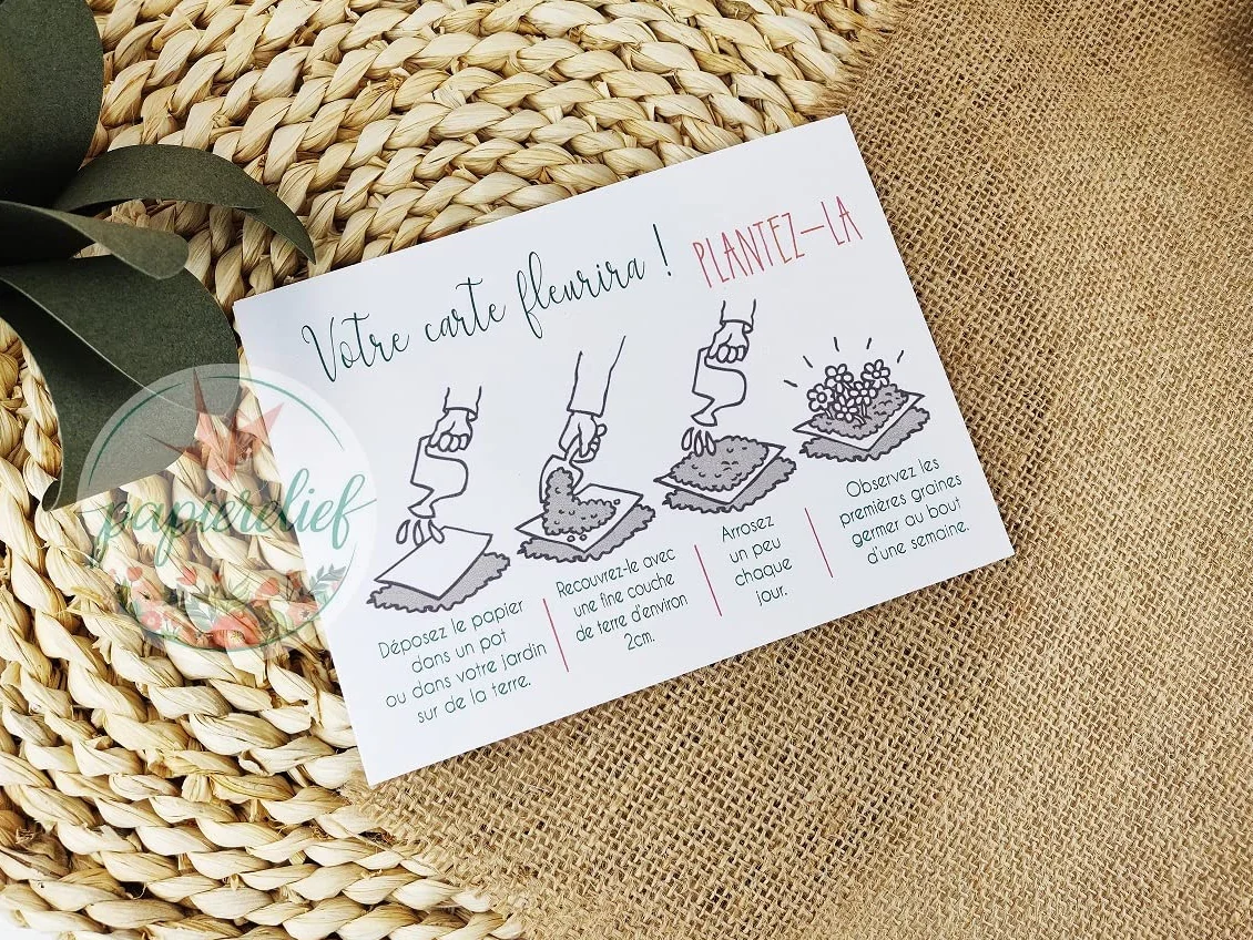 Carte à planter merci nounou, maitresse, atsem, papier ensemencé