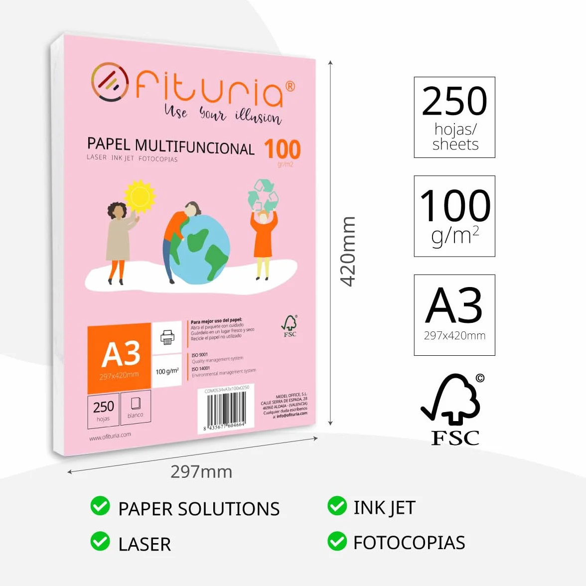 Papier A3 100 g 250 feuilles blanches multifonctionnel pour imprimantes laser jet d'encre photocopieuses Ofituria