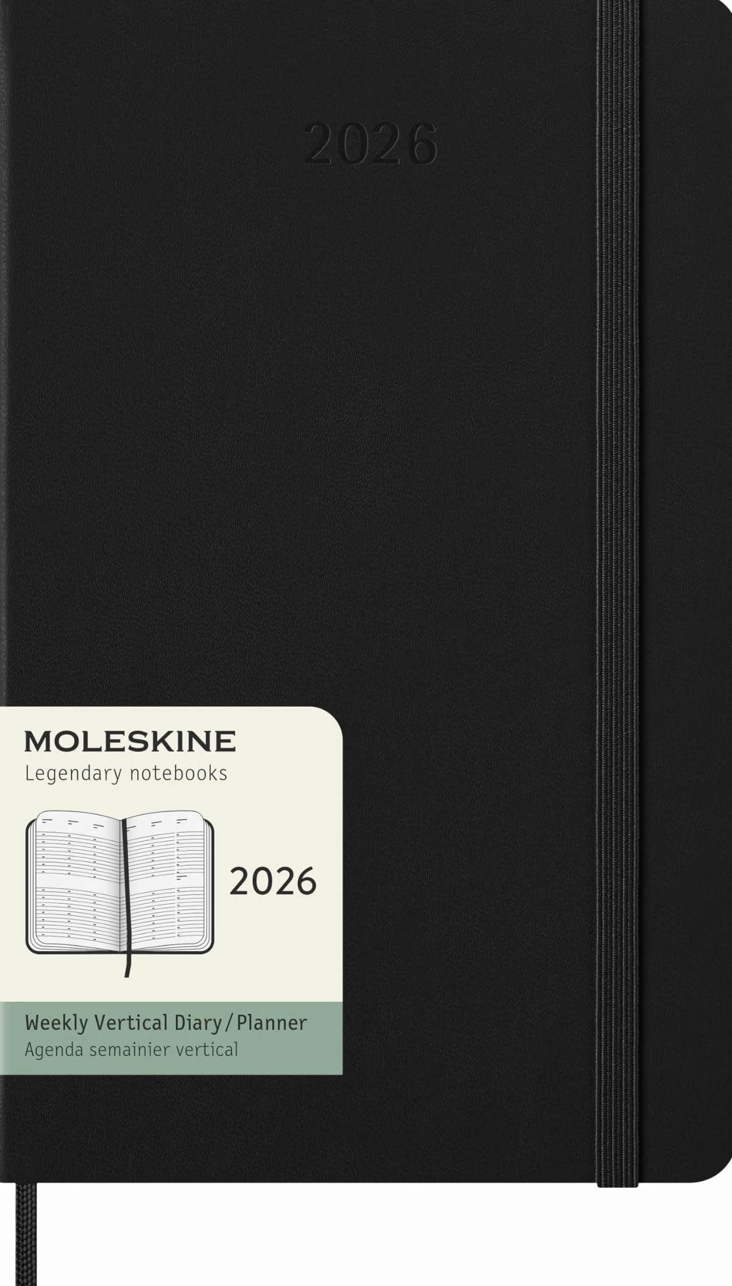 Moleskine Agenda Hebdomadaire Vertical 2026 12 Mois Couverture Rigide Noire 13x21 cm