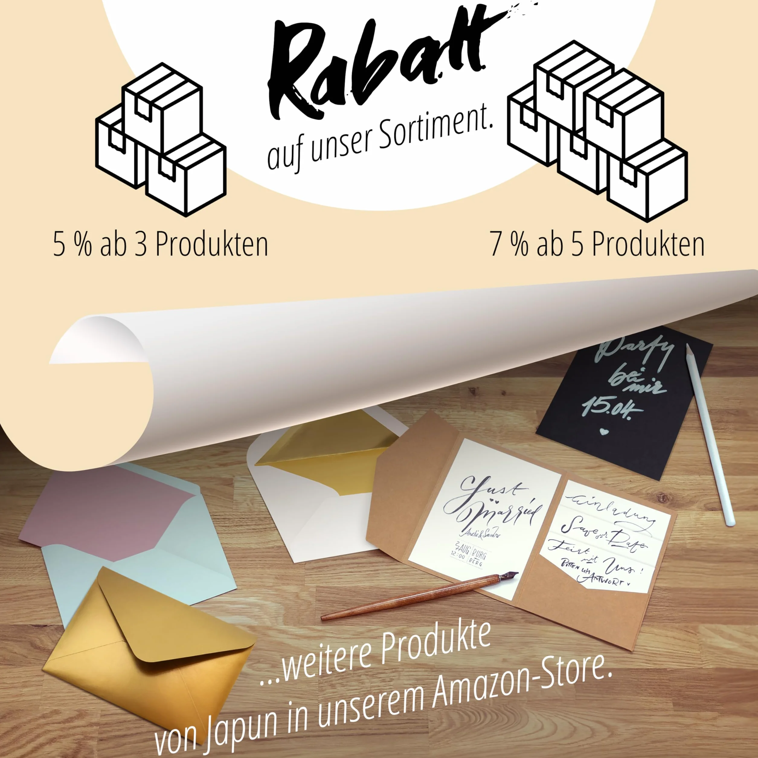 Cartes pliantes vierges blanches avec enveloppes - Lot de 50 - Japun