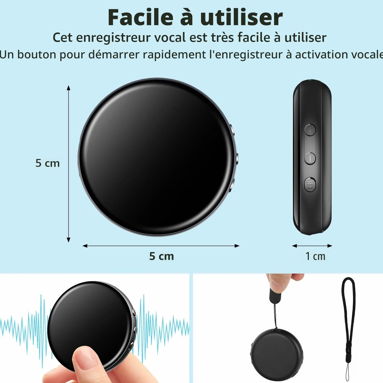 Enregistreur Vocal 64 Go Rechargeable USB avec Activation Vocale - Mini Dictaphone