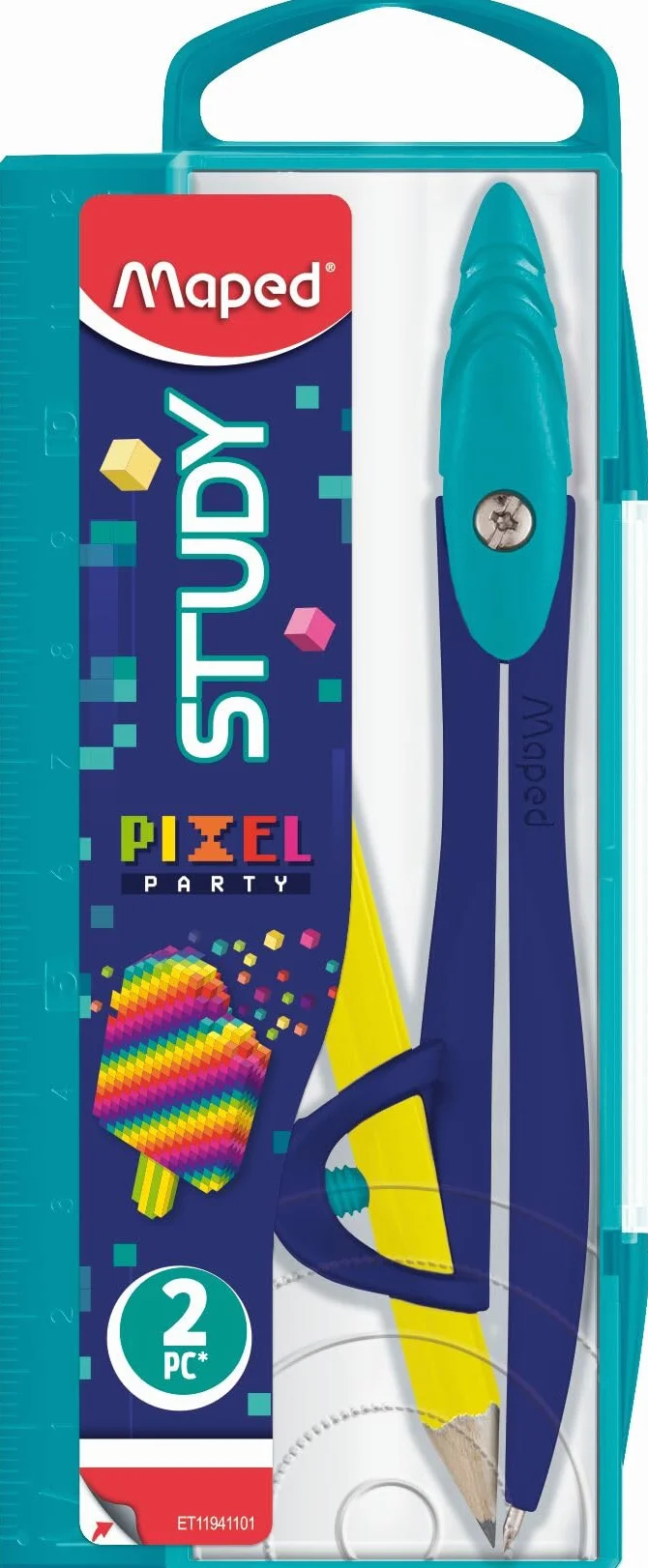 Maped Compas Study Pixel Party Ergonomique Bague Universelle Branches Métal 6 Ans+