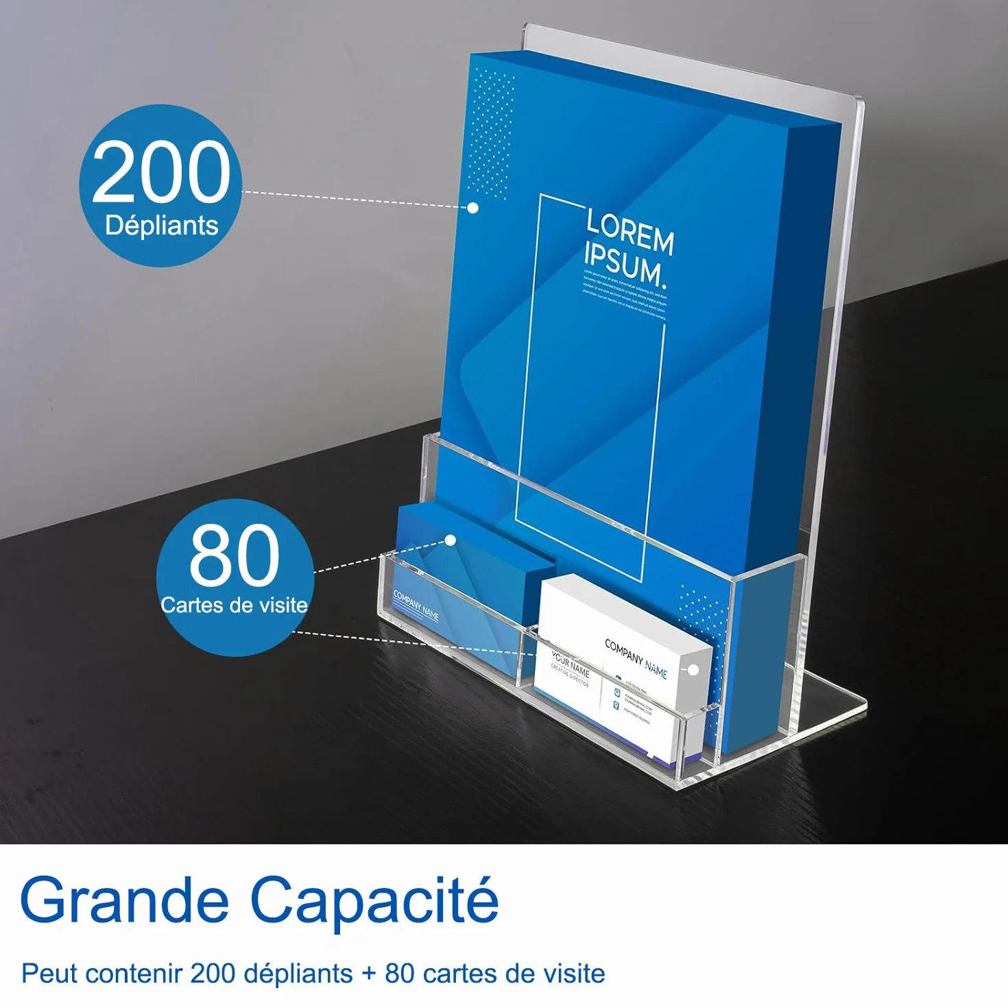 Lot de 2 porte-brochures A4 en acrylique transparent avec porte-cartes de visite intégré