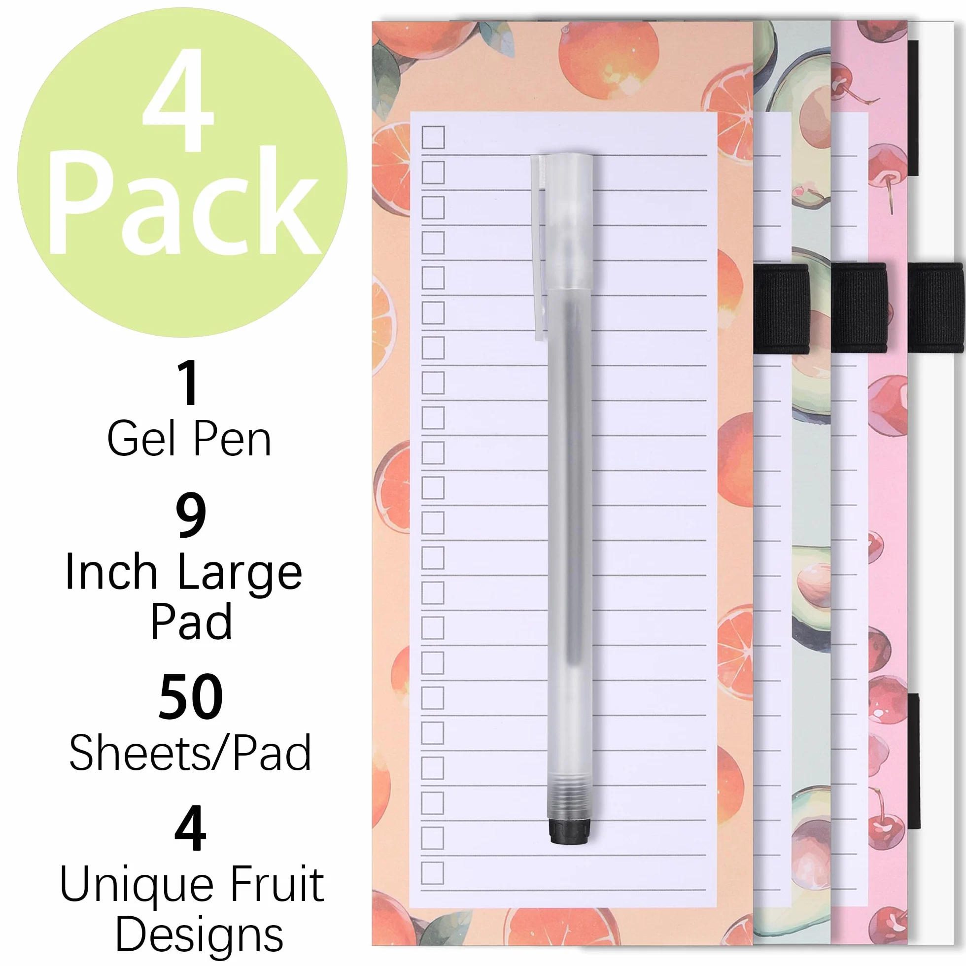 JIANTA Blocs Notes Magnétiques 4 Blocs Liste de Courses Magnetique Cahier avec Stylo Boîte à Cocher 9 x 23 cm