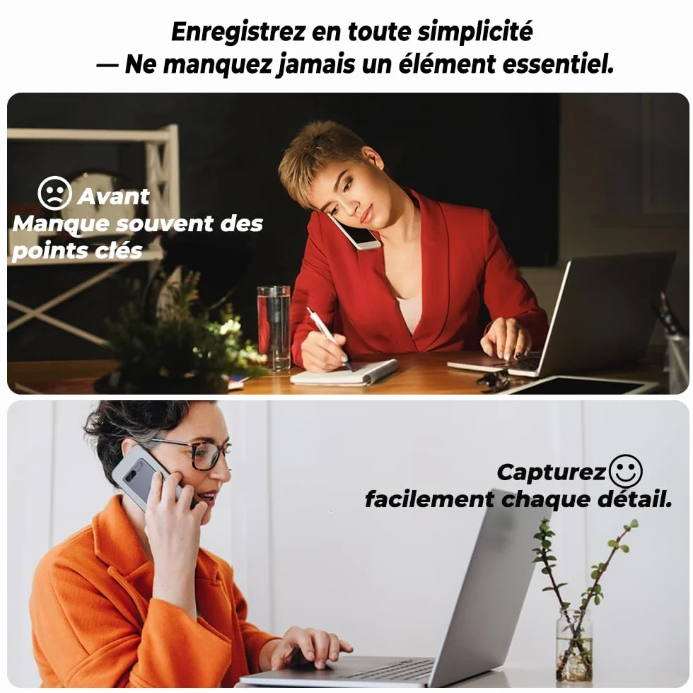 Micro Espion Enregistreur Vocal IA Dictaphone Numérique 35 Heures Transcription Résumé Conférences Réunions Appels Étui Inclus