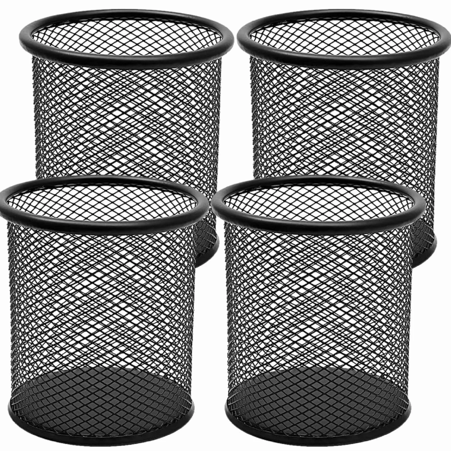 Porte Stylo en Métal Rond, Pot à Crayon Multifonction, Organisation Bureau Maison, Noir, DIFIT 4 PCS