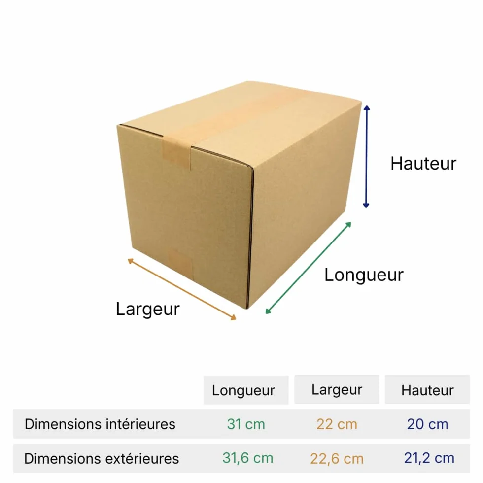 Caisse carton emballage renforcé 31 x 22 x 20 cm Lot de 20 Life Pack
