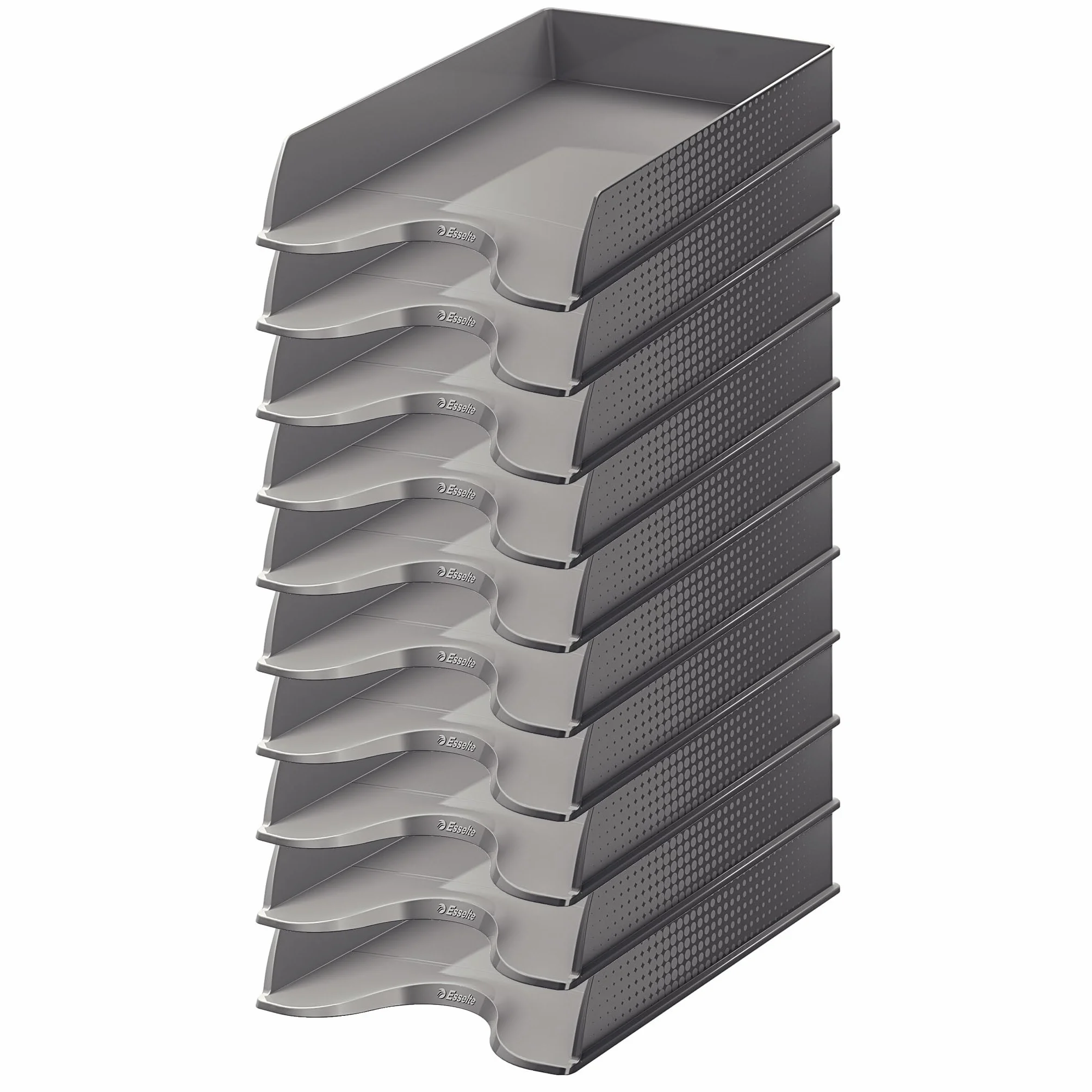 Esselte Lot de 10 Corbeilles à courrier Fusion A4 Empilable Gris opaque Rangement Documents