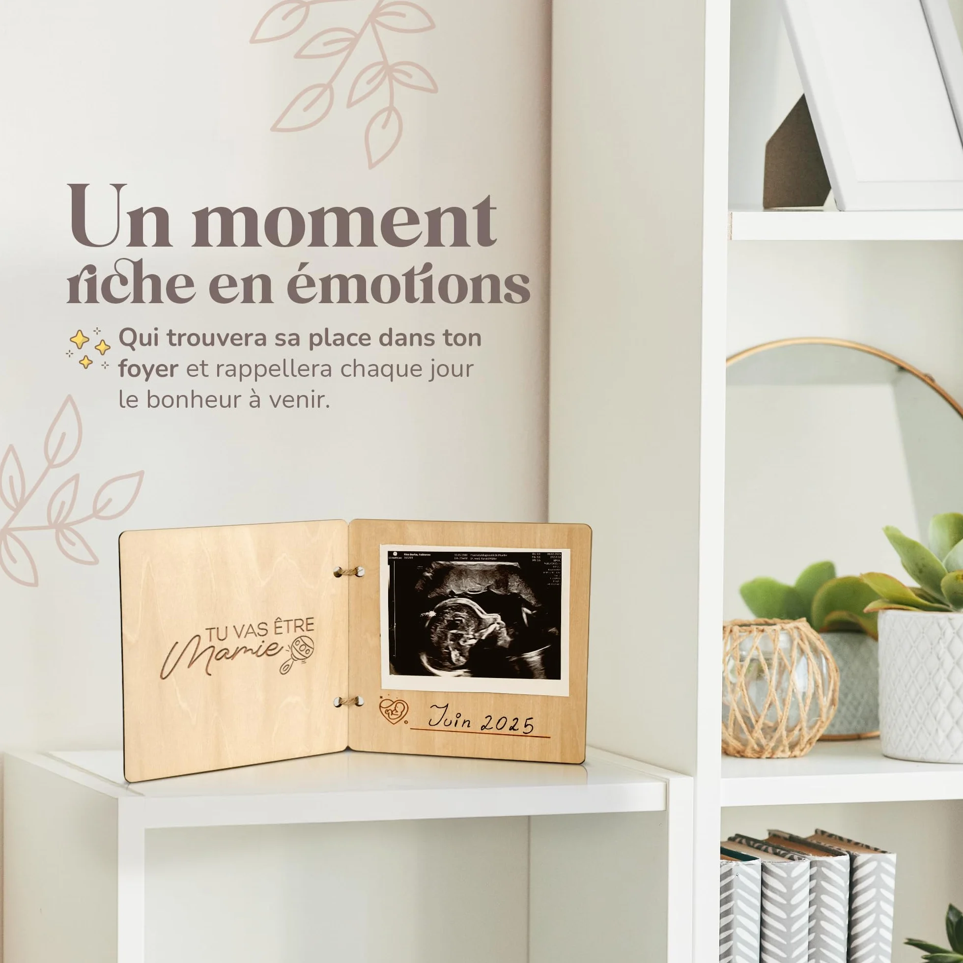 Annonce grossesse en bois | Carte annonce grand parents avec photo échographie