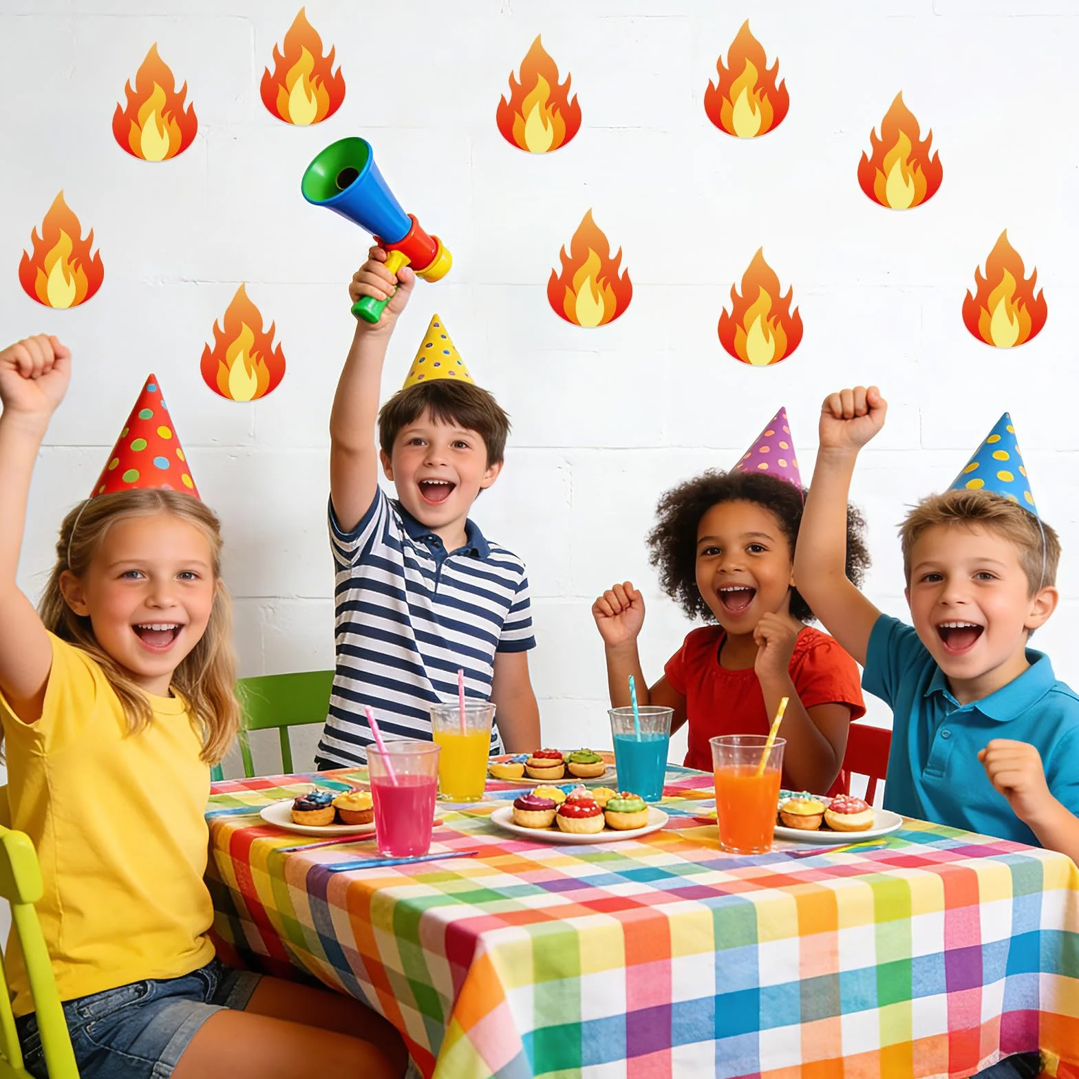 60pcs Flammes Papier Double Face 12x8,5cm Décorer Tableau d'Affichage Pompiers Incendies Camions