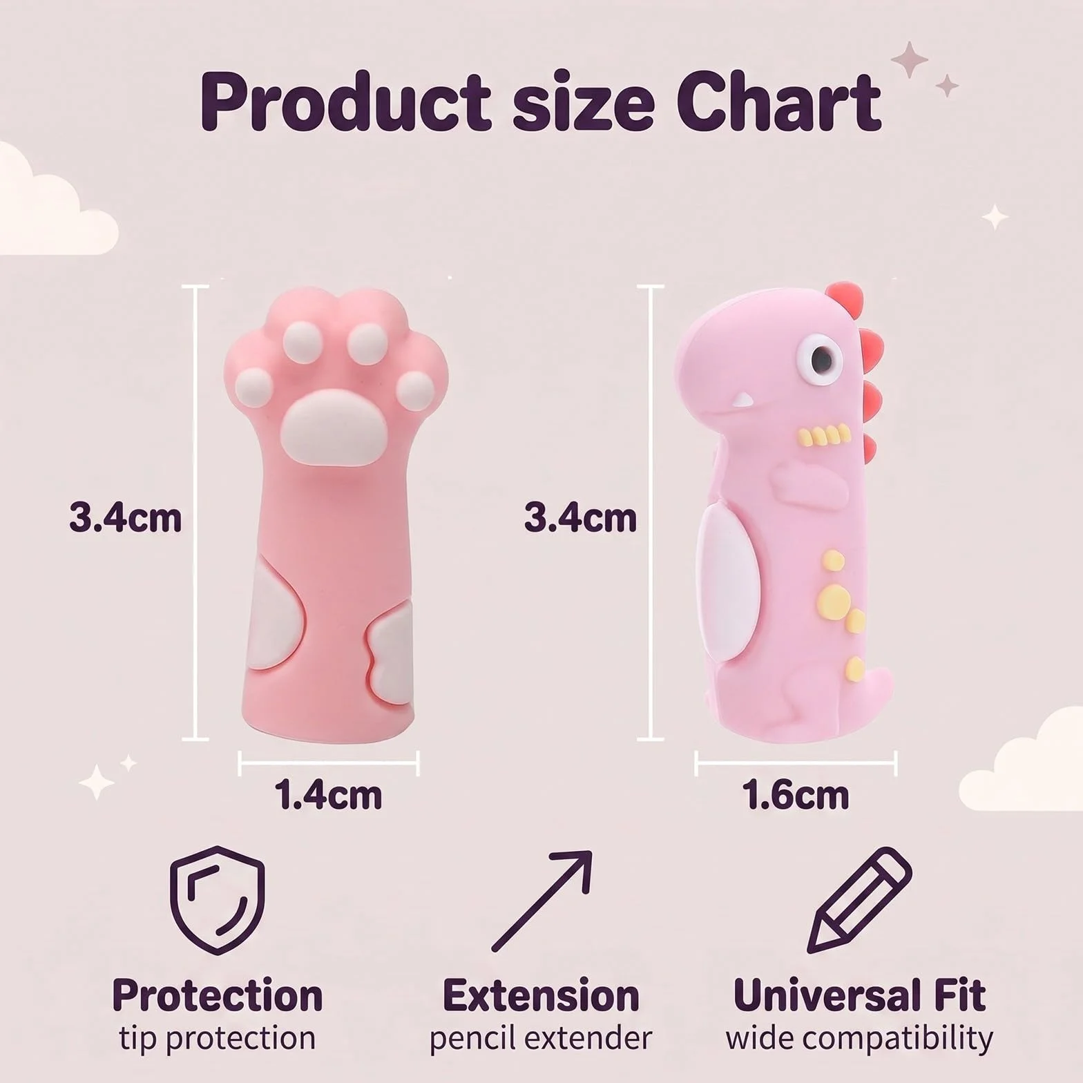 Embouts de Crayon en Silicone, Crayon Empilable, Motifs Chat et Dinosaure, Capuchons de Protection pour Pointe de Stylo