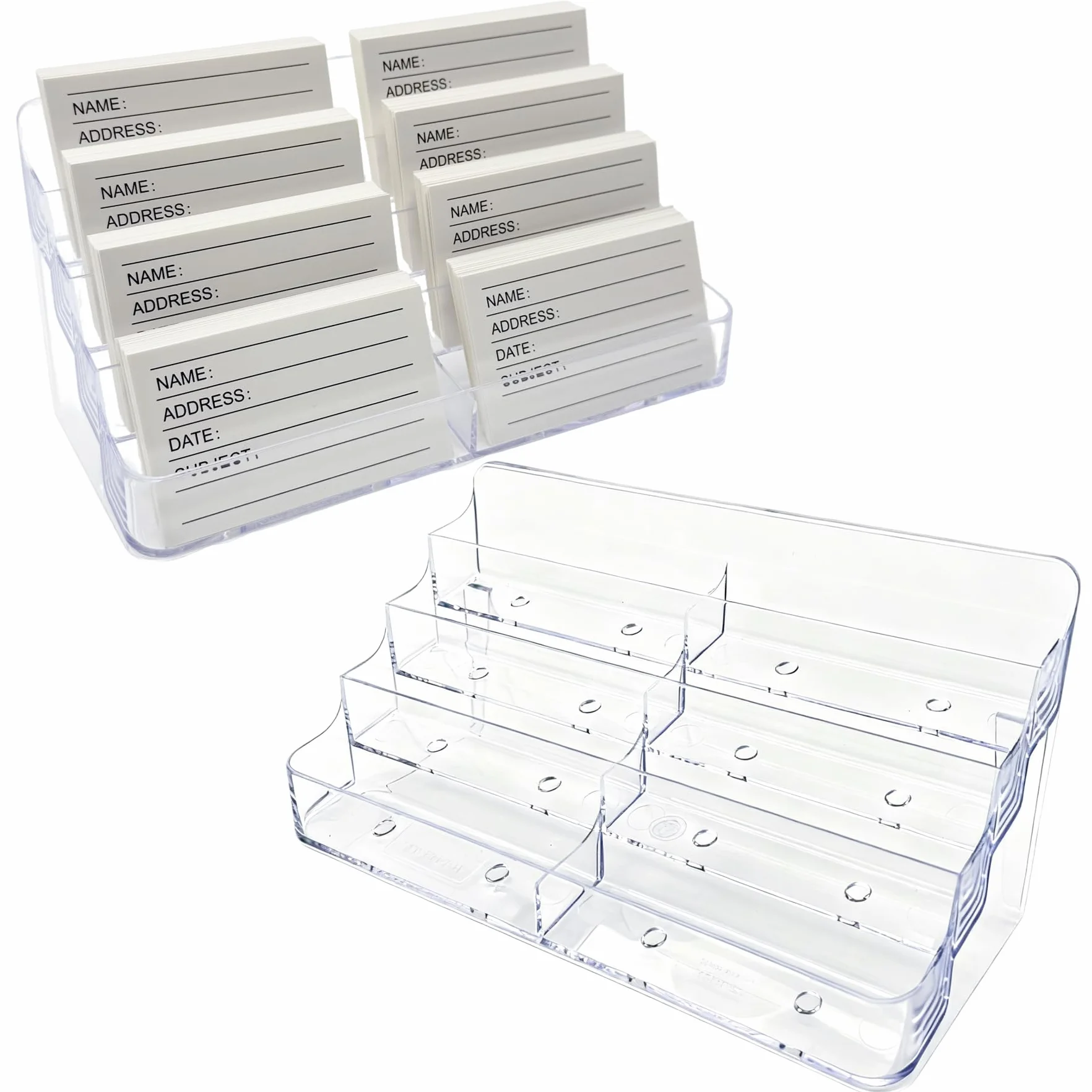 Porte-cartes de bureau en acrylique transparent 8 compartiments Lot de 2