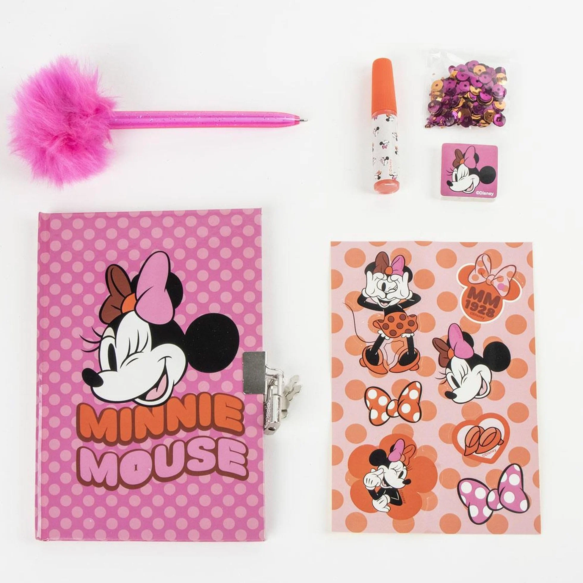 Journal Set Minnie - Journal enfant avec Fuzzy Pen, autocollants et accessoires Minnie Mouse pour filles créatives