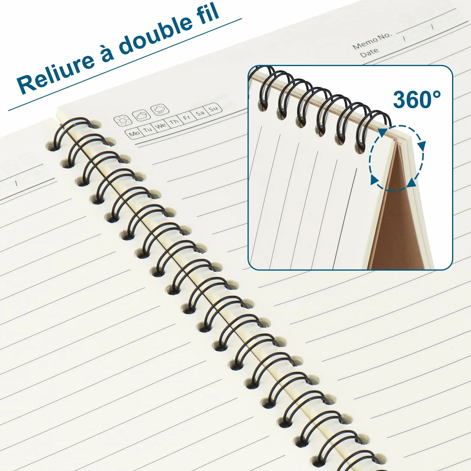 Cahier à Spirale Kraft 60 Feuillets Lot de 6 Blocs, 80 g/m², 120 Pages Lignées