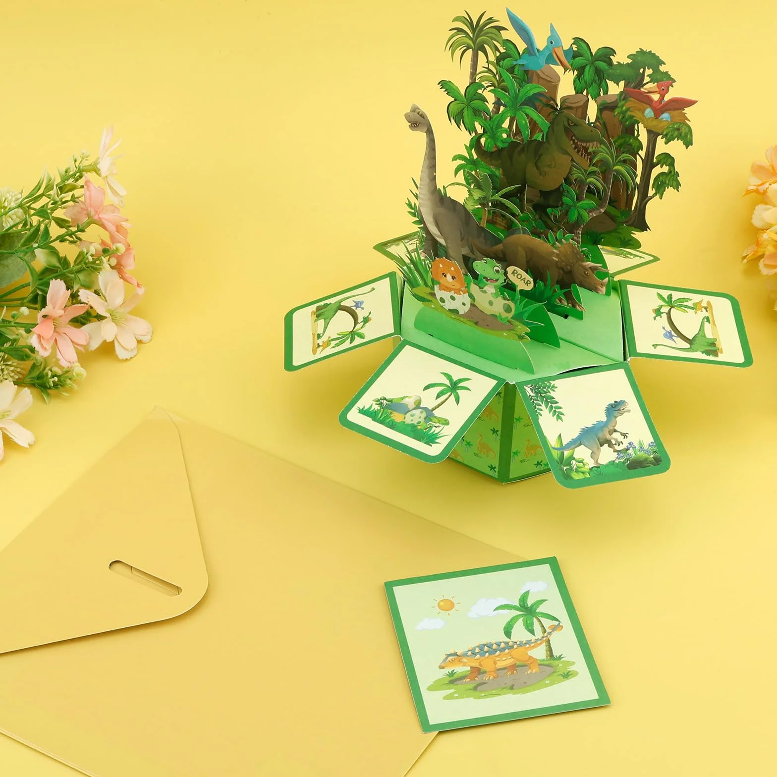 Carte Pop-Up Dinosaure 3D Anniversaire avec Enveloppe pour Enfants Garçons