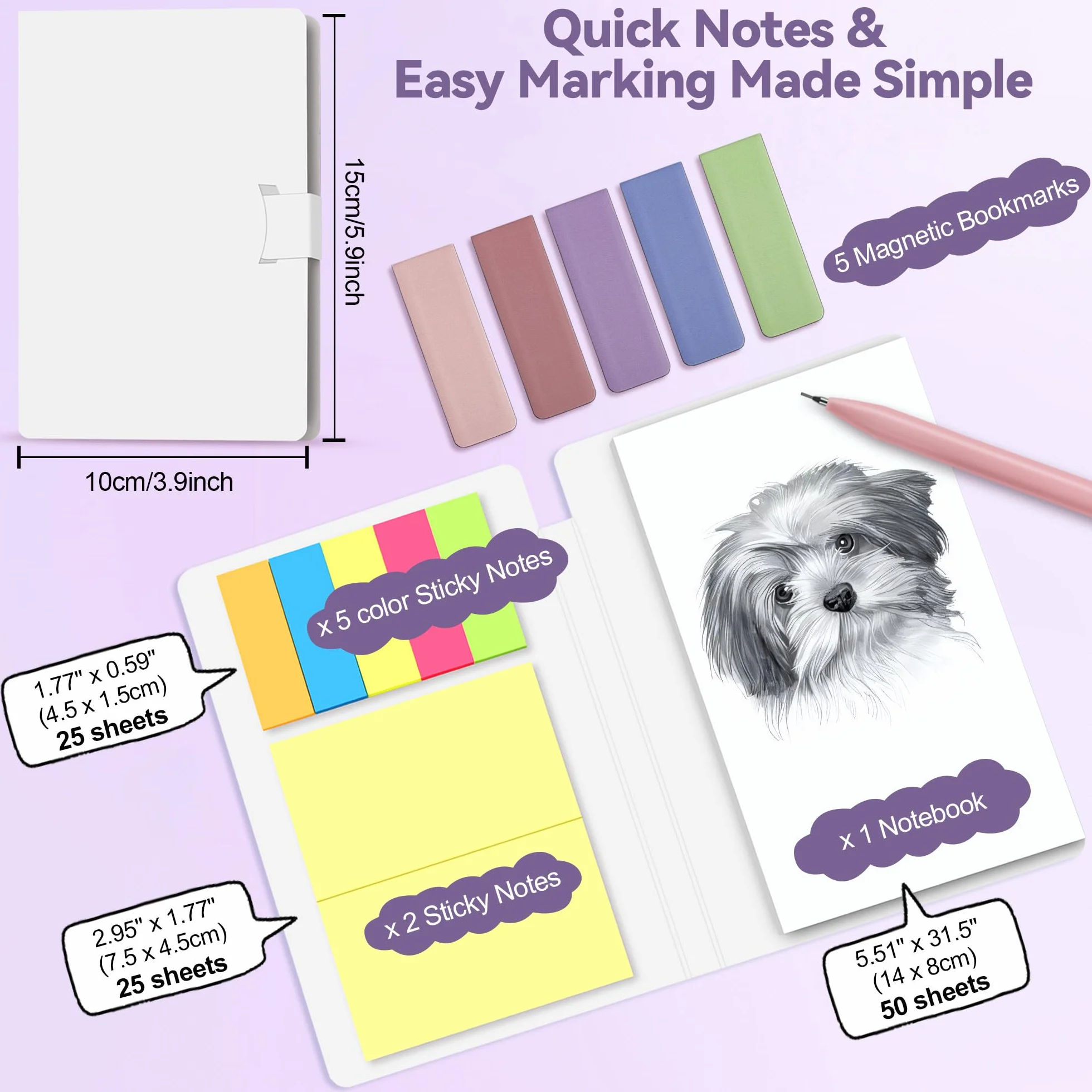 DazSpirit Lot de 61 Fournitures Scolaires Esthétiques avec Trousses, Surligneur Pastel, Stylos Effaçables, Stylos Gel, Porte Mine 0.5 mm et 0.7 mm, Violet