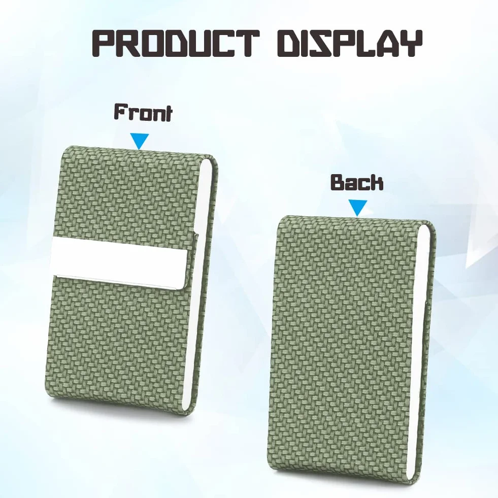 Porte-cartes de visite en métal PU mince et portable Vert
