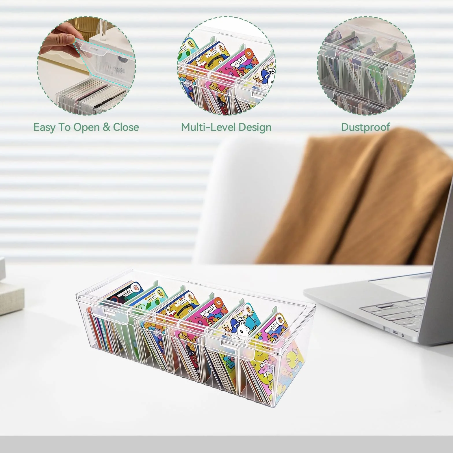 Boîtes de Rangement en Plastique Transparentes 23,5x9,5x6,8 cm pour Cartes de Révision et Collection