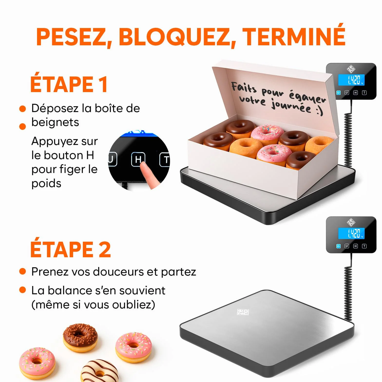 Balance Colis Électronique 200 kg/10 g avec Hold/Tare Professionnelle Industrielle Argent
