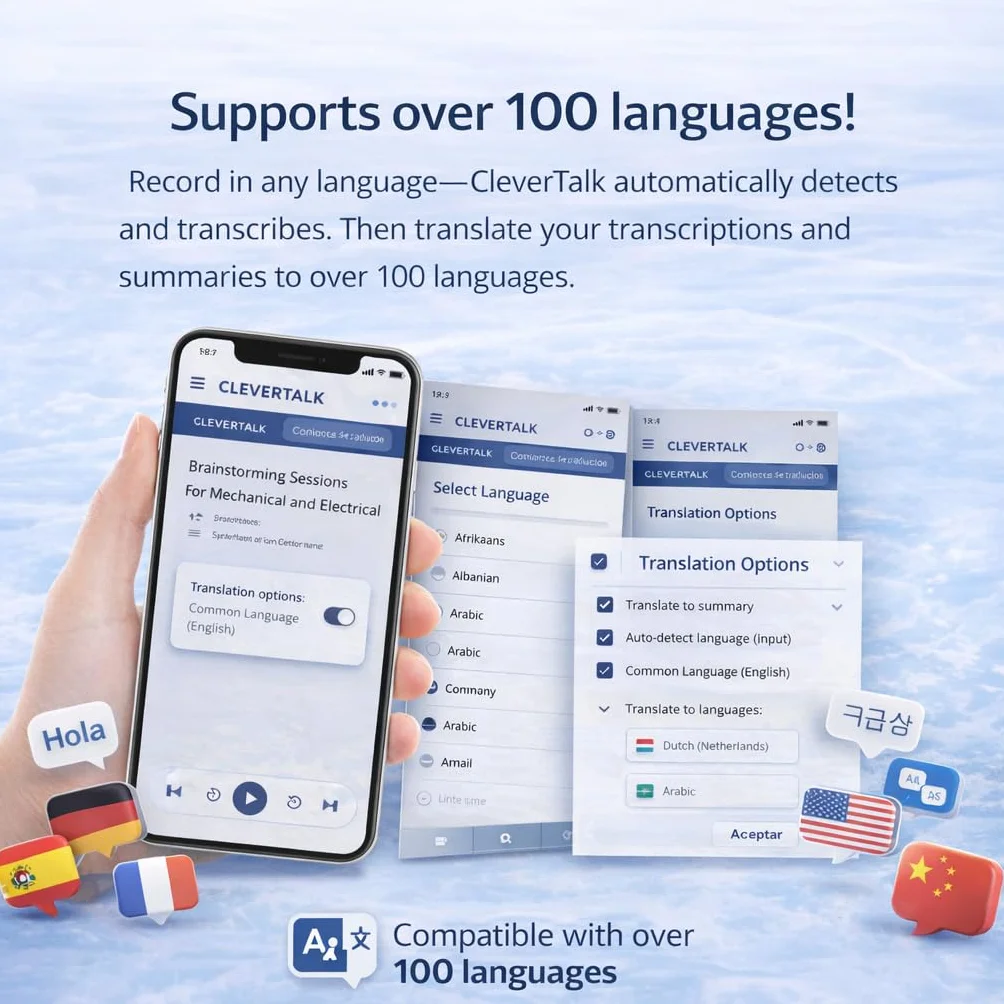 CleverTalk Q37 Enregistreur Vocal 64GB Audio HD 1536kbps USB-C Activation Vocale App Mobile Cloud Européen RGPD