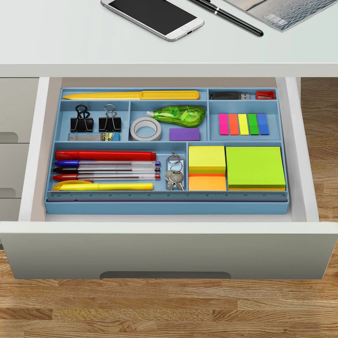 Acrimet Plateau Organisateur 8 compartiments Plastique 32,4x20,3x2,7 cm Bleu Uni