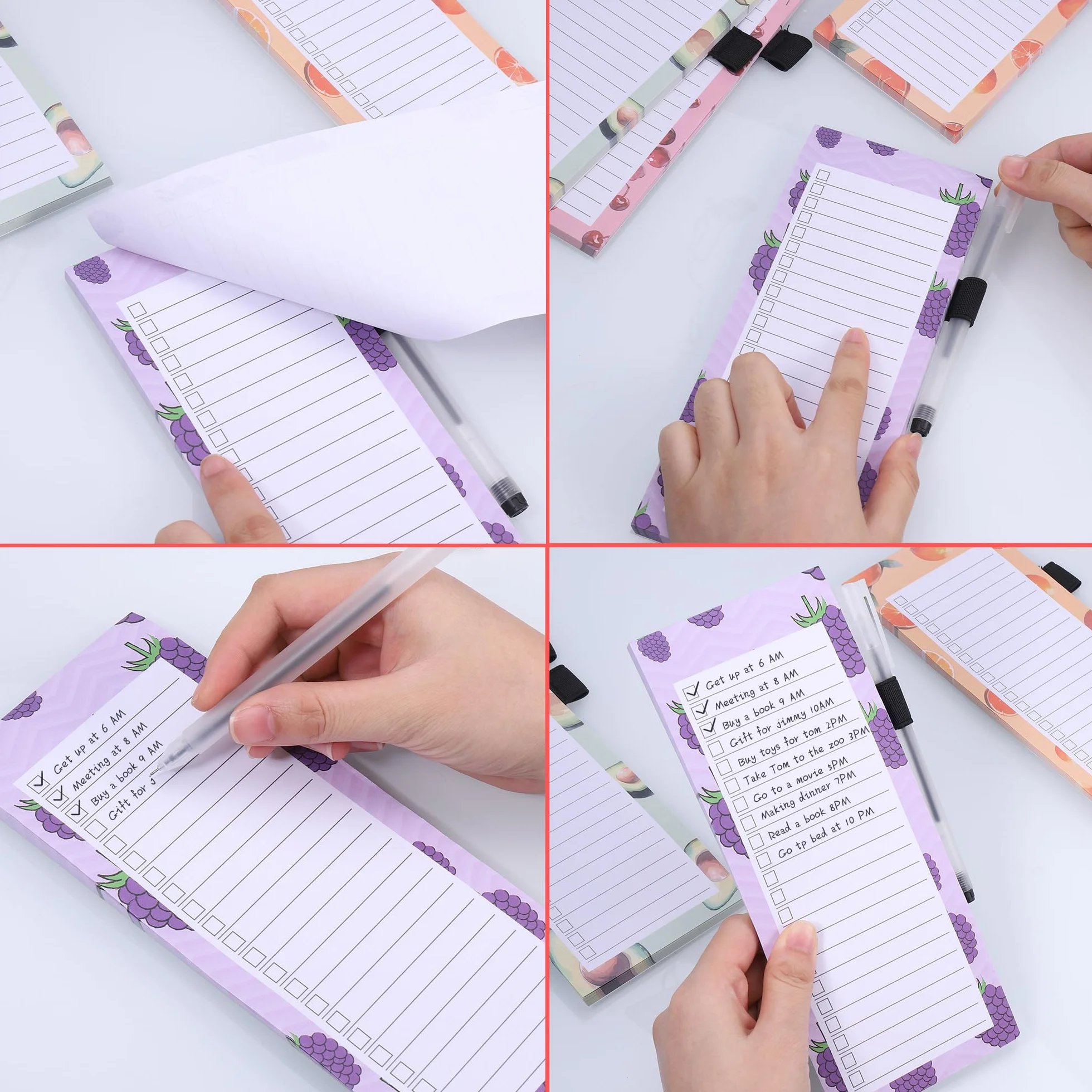 JIANTA Blocs Notes Magnétiques 4 Blocs Liste de Courses Magnetique Cahier avec Stylo Boîte à Cocher 9 x 23 cm