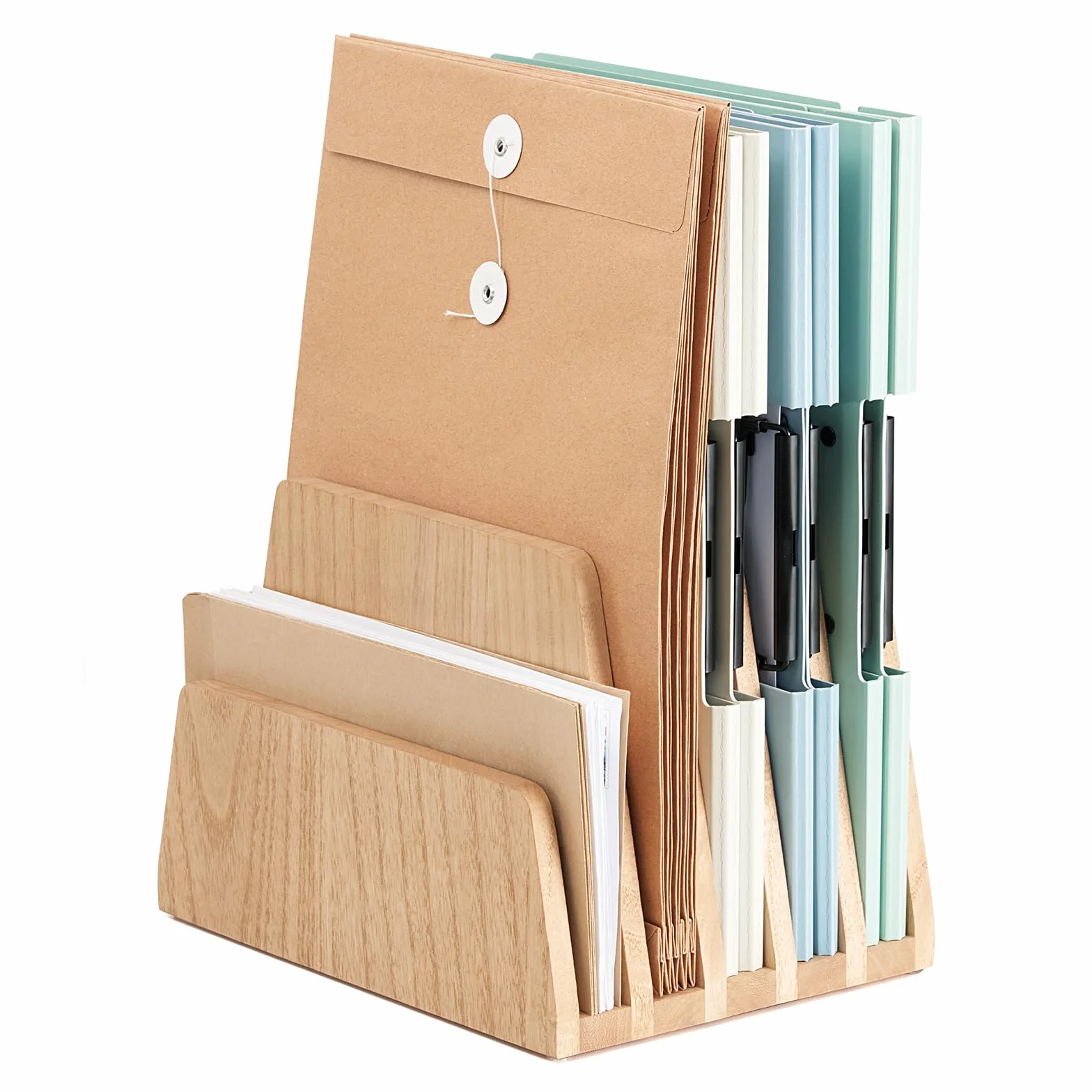 KIRIGEN Bureau en bois Organisateur de courrier 5 slots File Paper Holder Document Letter Holder