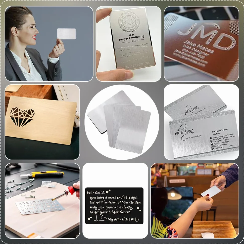 Cartes de Visite en Métal Acier Inoxydable 1mm 10x6cm NBEADS 10 Pièces
