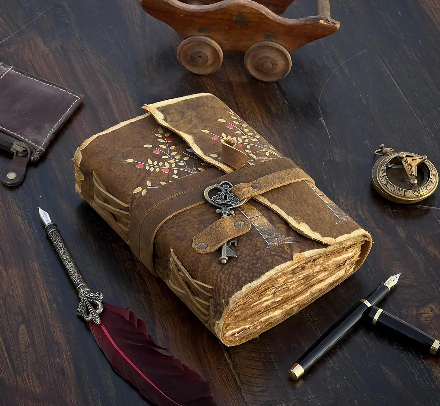 URBAN LEATHER Journal Intime Arbre De Vie Feuilles De Cœur Couverture Cuir Papier Vierge