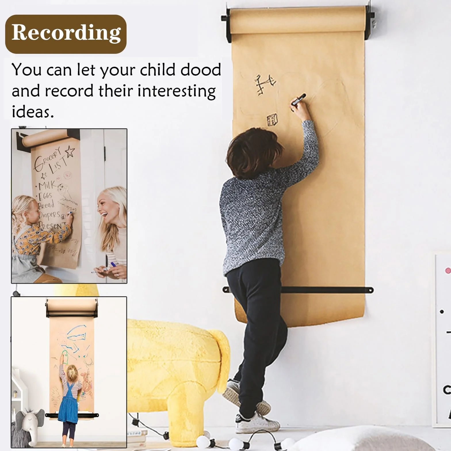 Distributeur Papier Kraft Support Mural 30-90 cm avec Coupe-papier