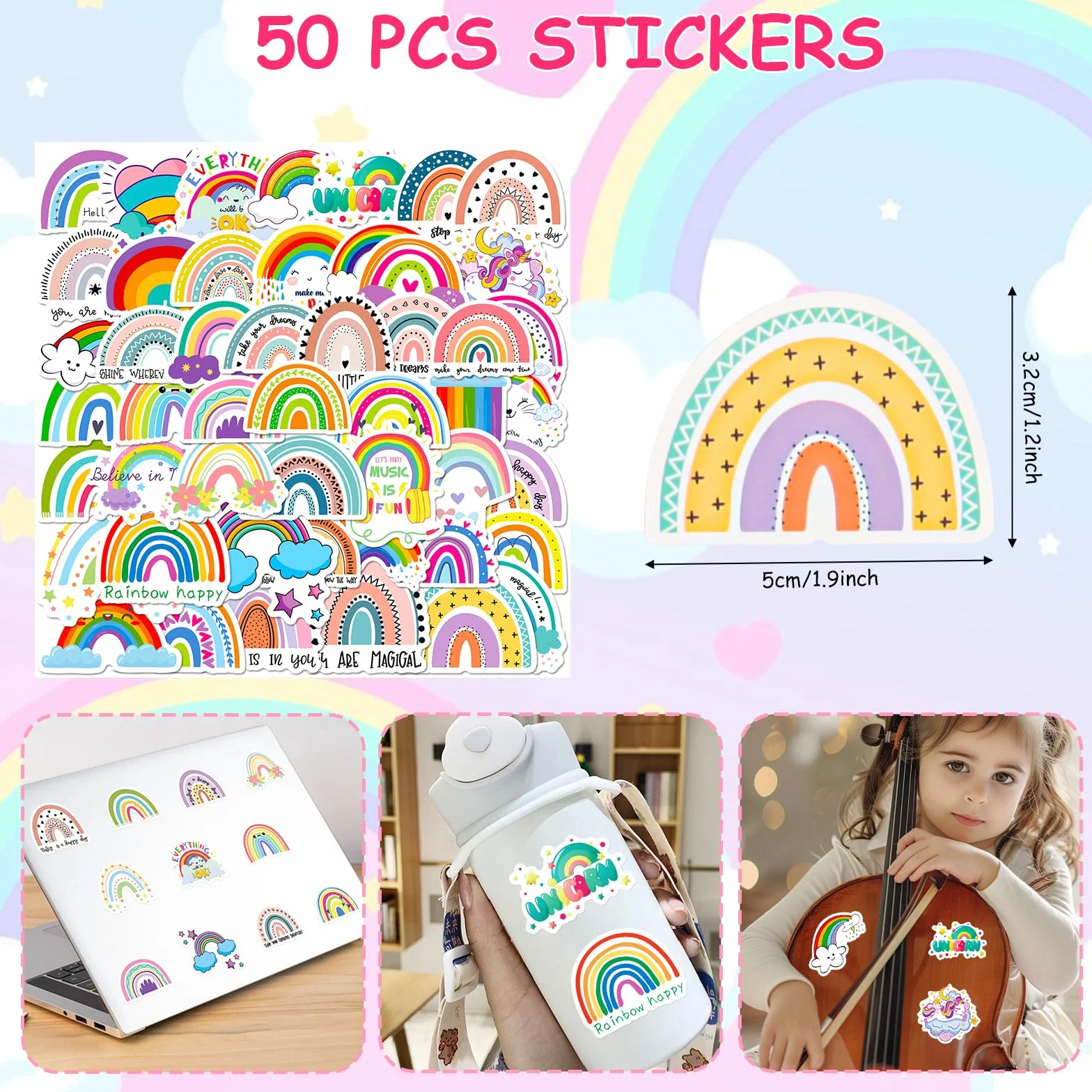 Jeu Fournitures Scolaires Arc-en-ciel 80Pcs, Crayons Couleur, Bloc-notes Spirale, Gomme, Autocollants, pour Salle Classe