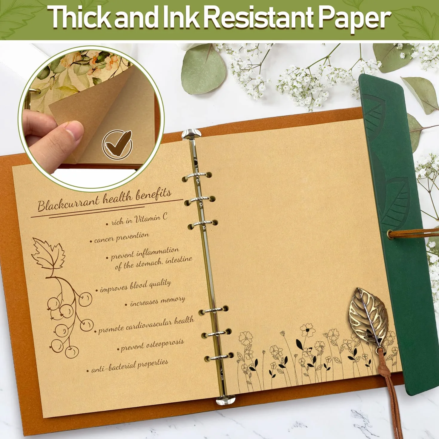 Carnet de Notes A5 Cuir 160 Pages 100 g/m² 14.1x21cm Couverture Rigide avec Bande Élastique (Vert)