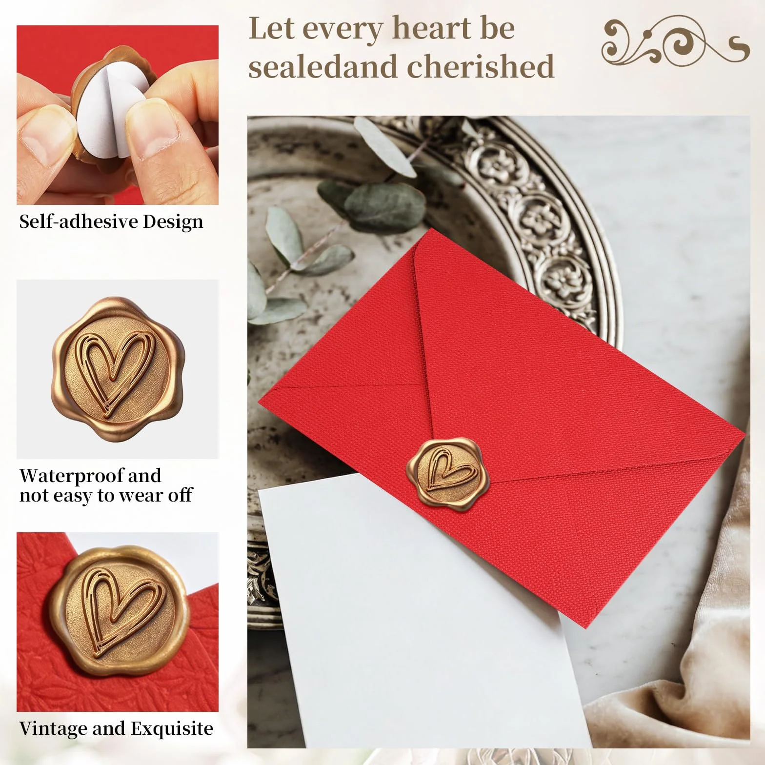 Carte Merci avec Enveloppe en Lin et Cachet Cire, Cadeau Fin d'Études 15 x 10.5 cm
