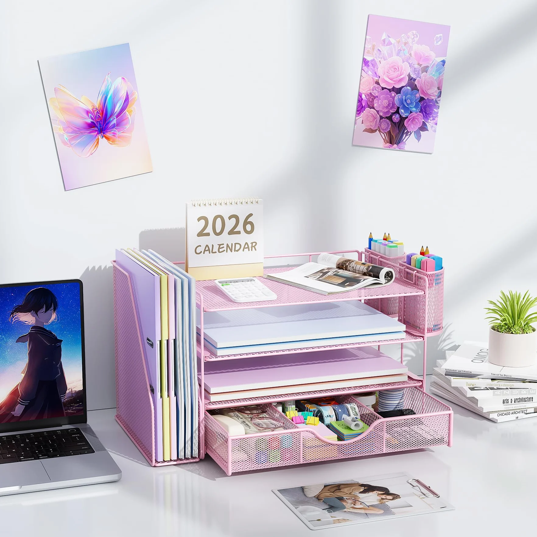 Gianotter Organiseur de papier 4 niveaux avec porte-documents et tiroir pour bureau