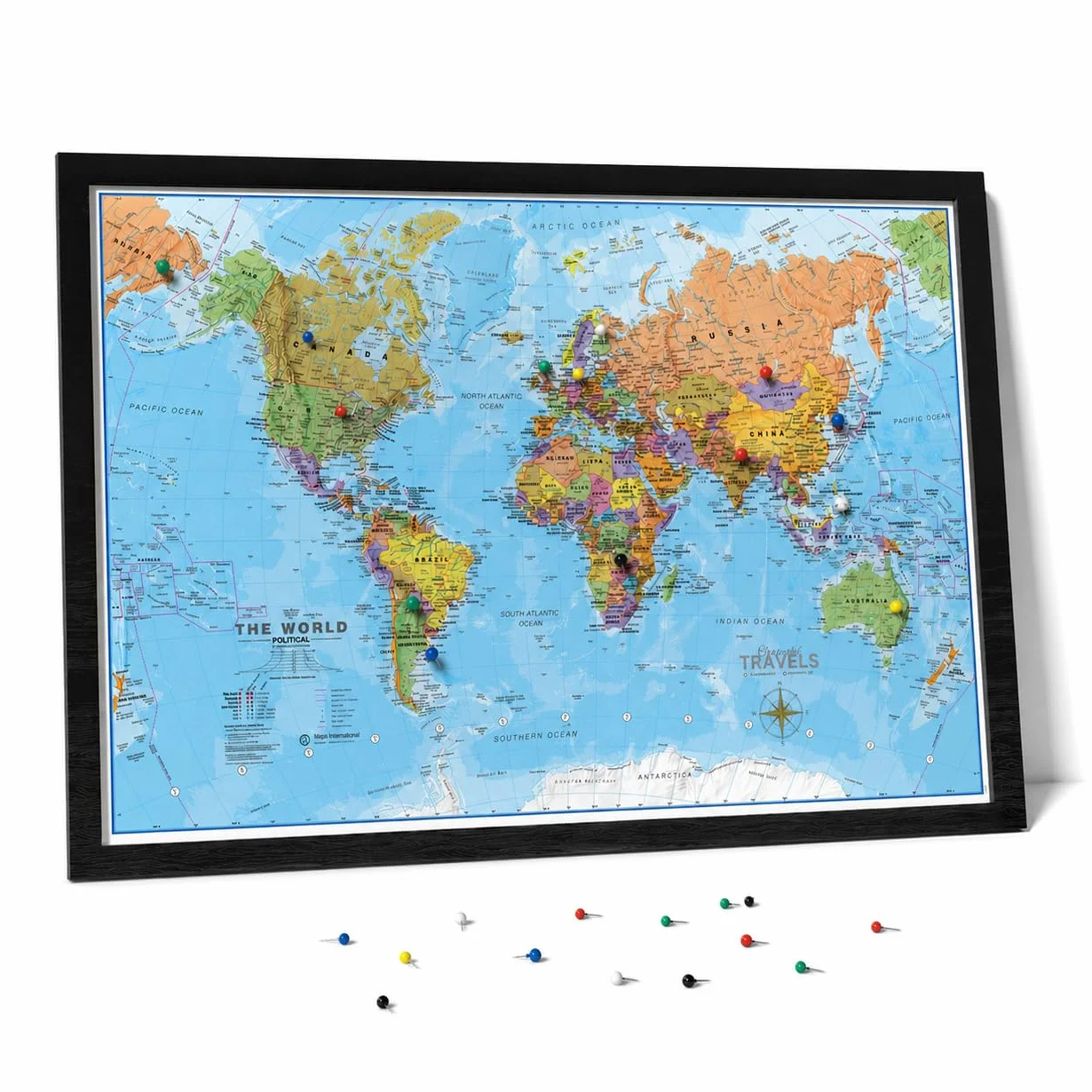 Maps International Carte du monde grande carte du monde encadrée Toile