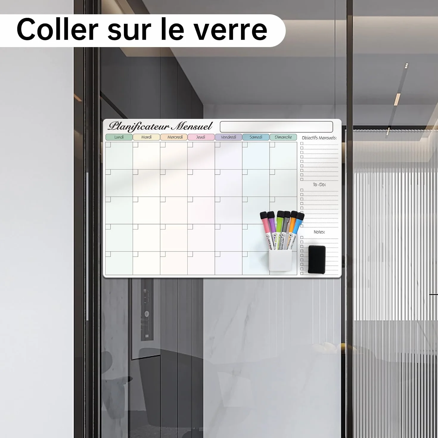 MCCORL Calendrier Adhésif Tableau Blanc Planning Mural 60x40 cm, Planificateur Mensuel/Semainier Effaçable en Français