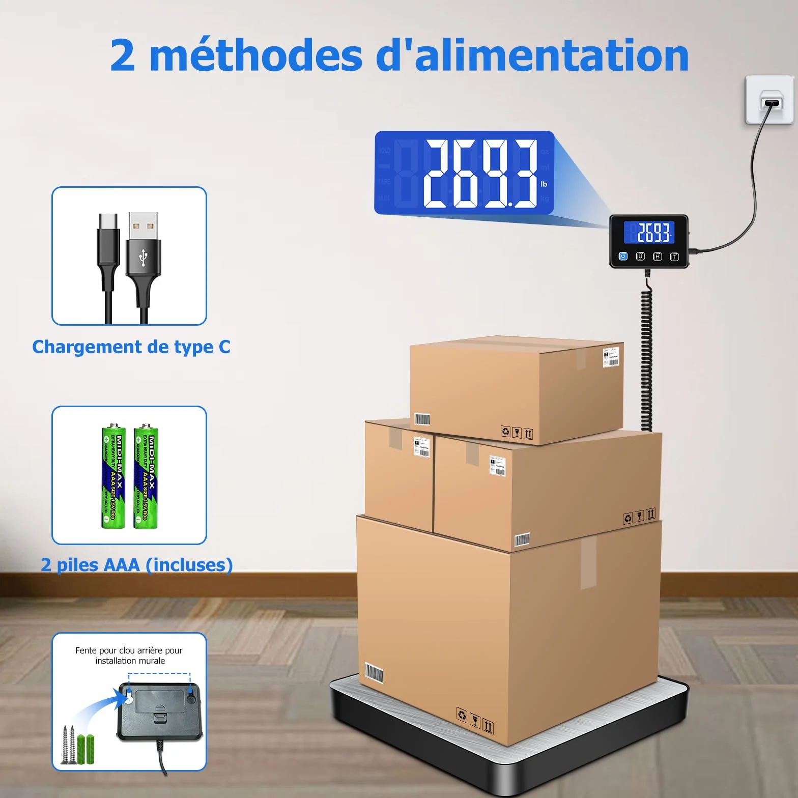 Balance Colis Numérique 200kg/10g avec Fonction Hold/Tare, Écran LCD Externe, Professionnelle