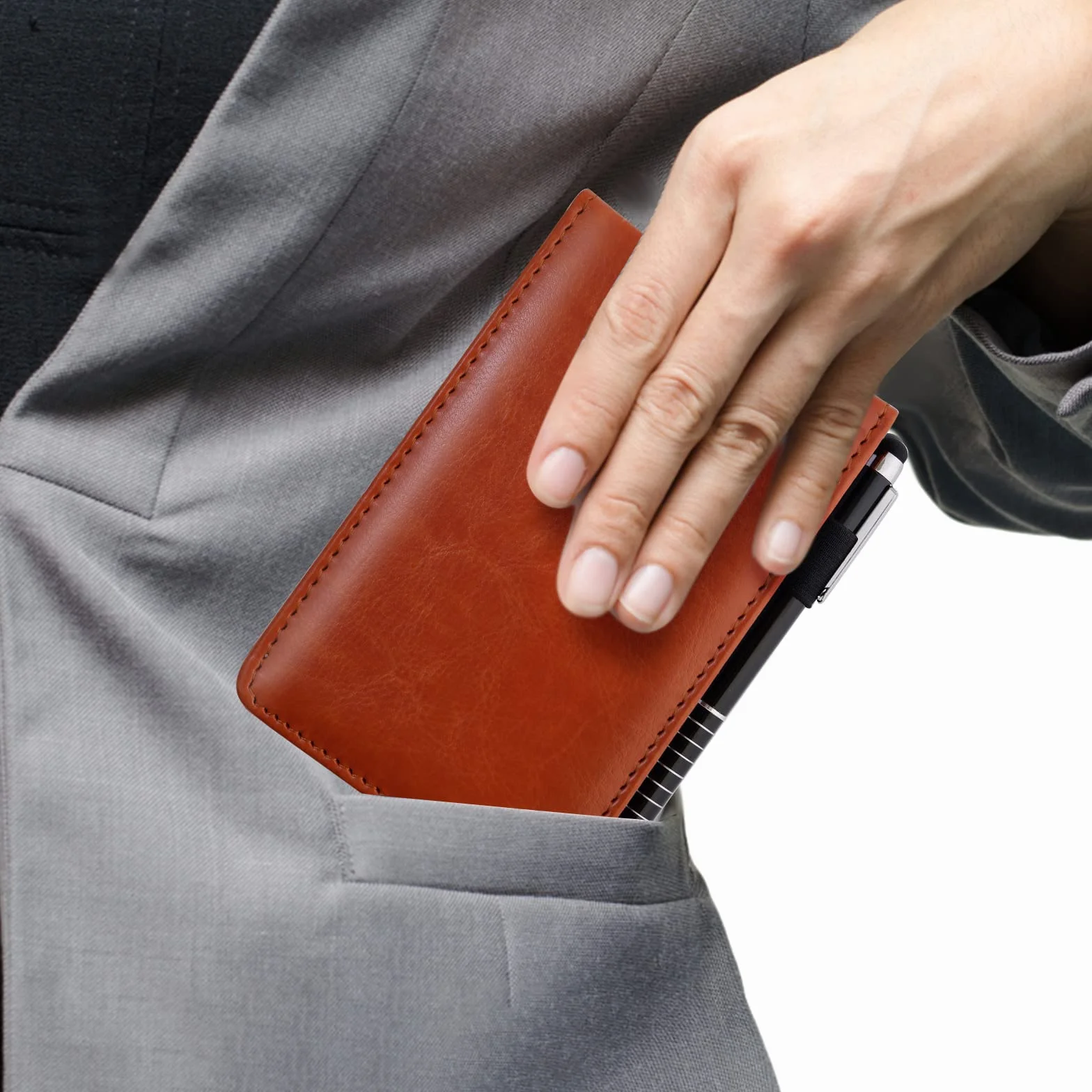 Mini Bloc Note de Poche A7 Carnet de Notes en Cuir PU avec Stylo, 50 Papiers Lignés pour École Bureau (Brun)