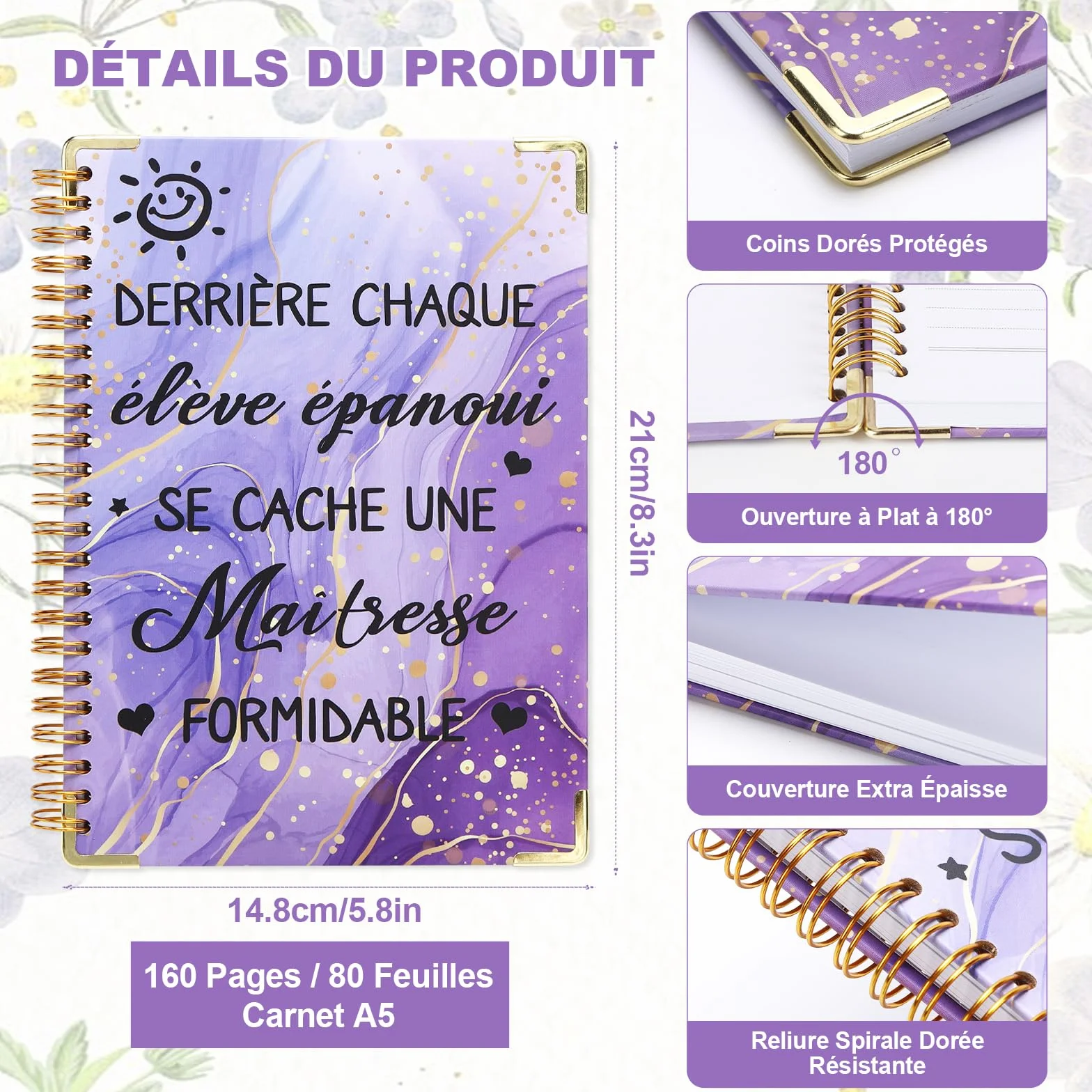 Coffret Cadeau Maîtresse d'École Fin d'Année avec Carnet A5, Porte-Clés, Stylo