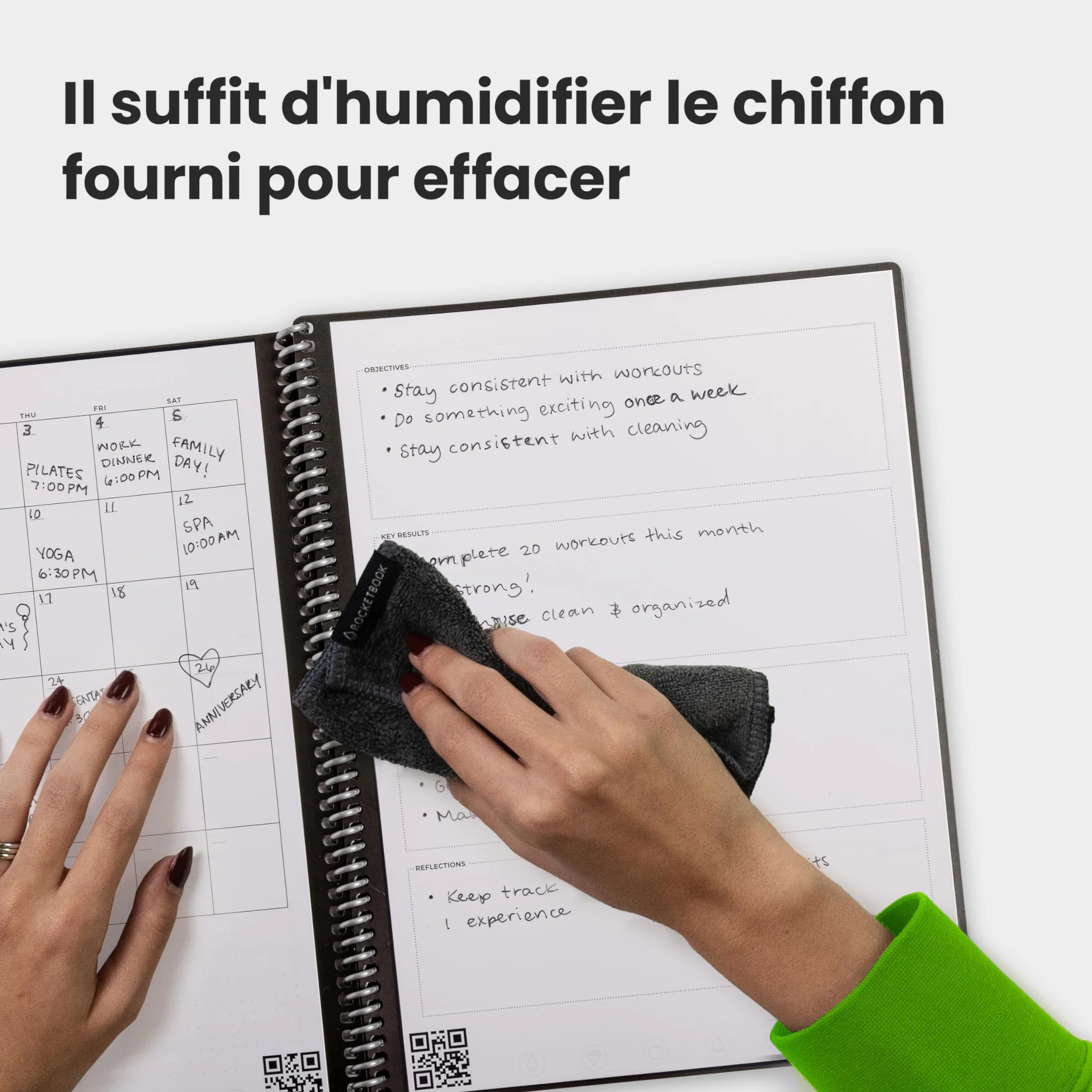 Rocketbook Fusion Agenda Non Daté Réutilisable Taille Letter 21 x 29,7 cm Noir Objectifs Calendrier Mensuel Hebdomadaire To-Do Lists Quotidiennes Pages Lignées Pointillées