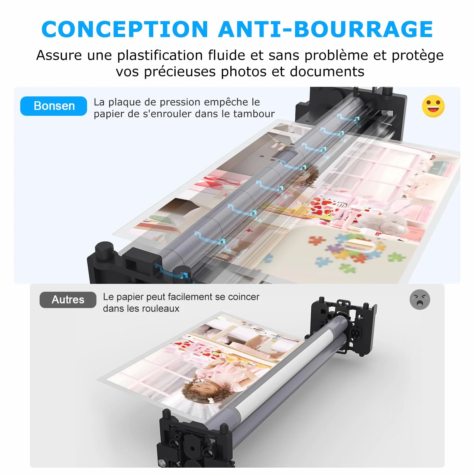BONSEN Plastifieuse A3 Anti-Blocage 100 Pochettes Incluses Température NTC Précise Plastification Rapide