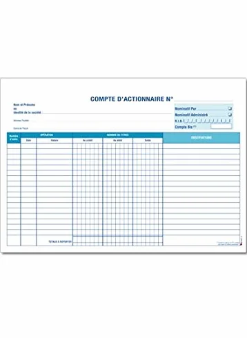 Fiches de Comptes d'Actionnaires Lot de 50 M072